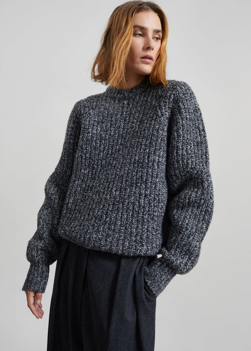 Vezia Chunky Knit Sweater - Dark Grey Melange - 1