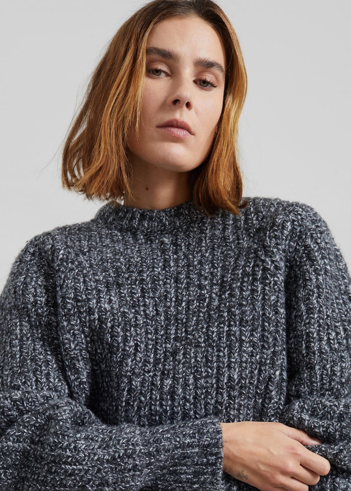 Vezia Chunky Knit Sweater - Dark Grey Melange - 4