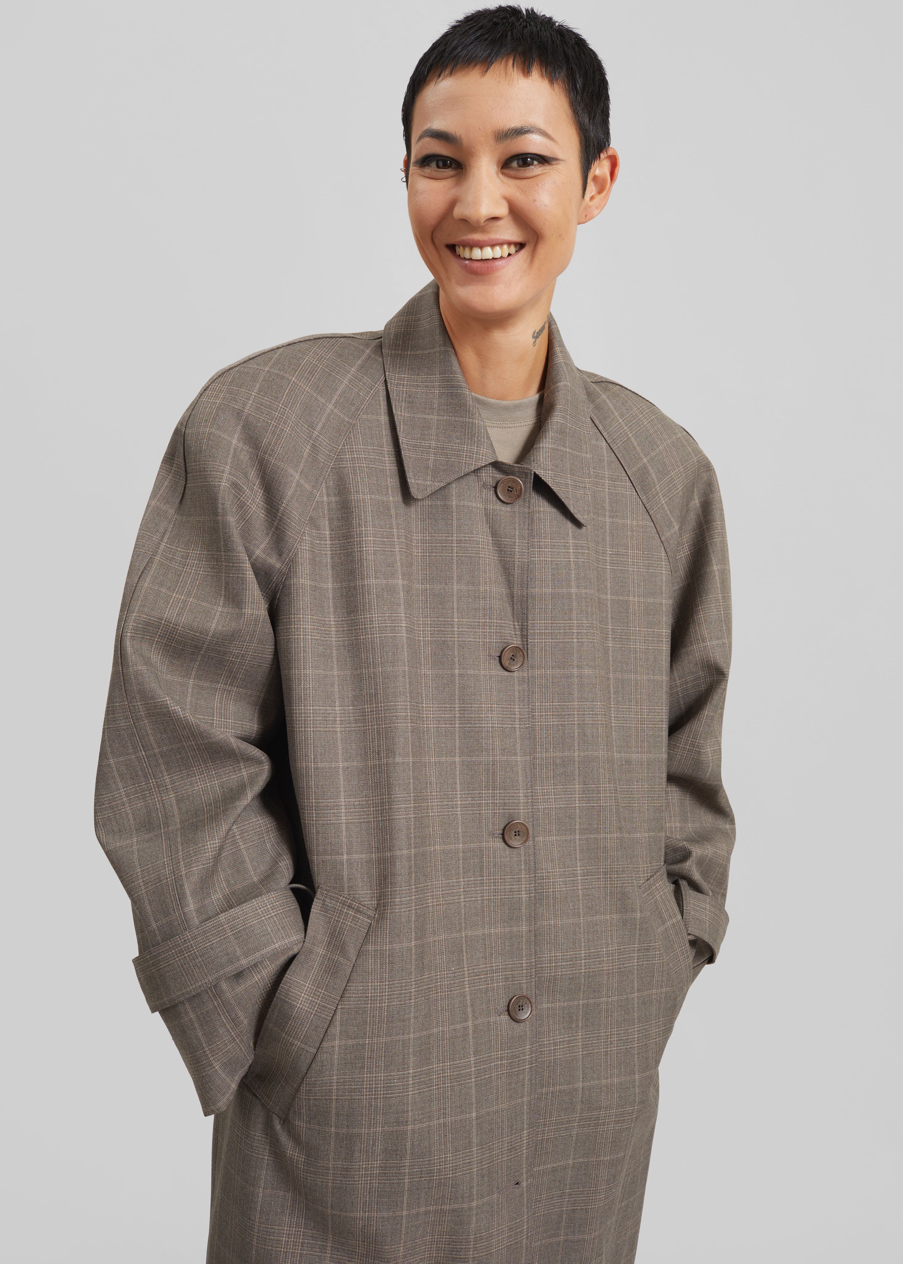 Viana Trench Coat - Brown Glen Plaid - 4
