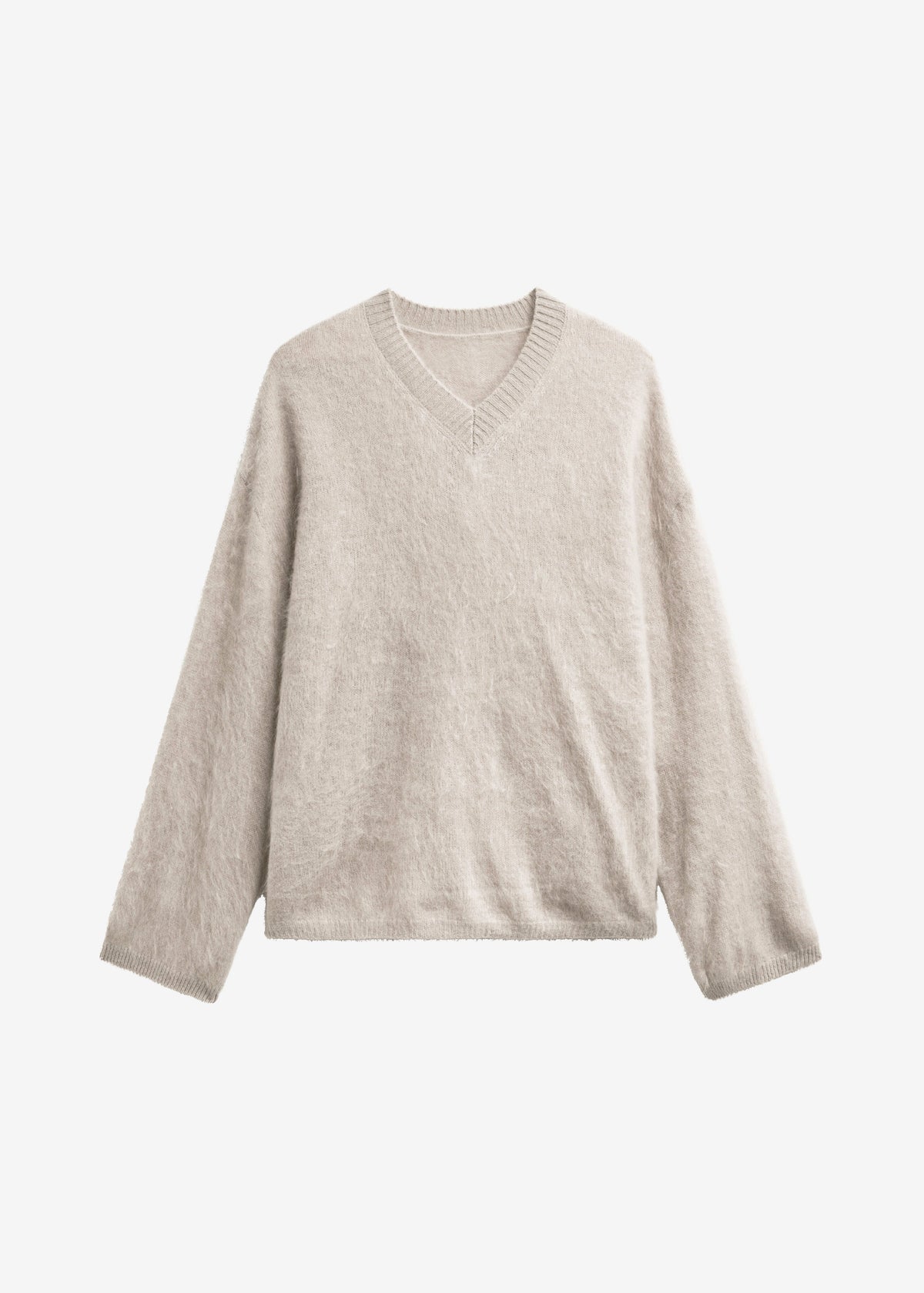 Vilhena Wool Fuzzy V-Neck Sweater - Beige - 7