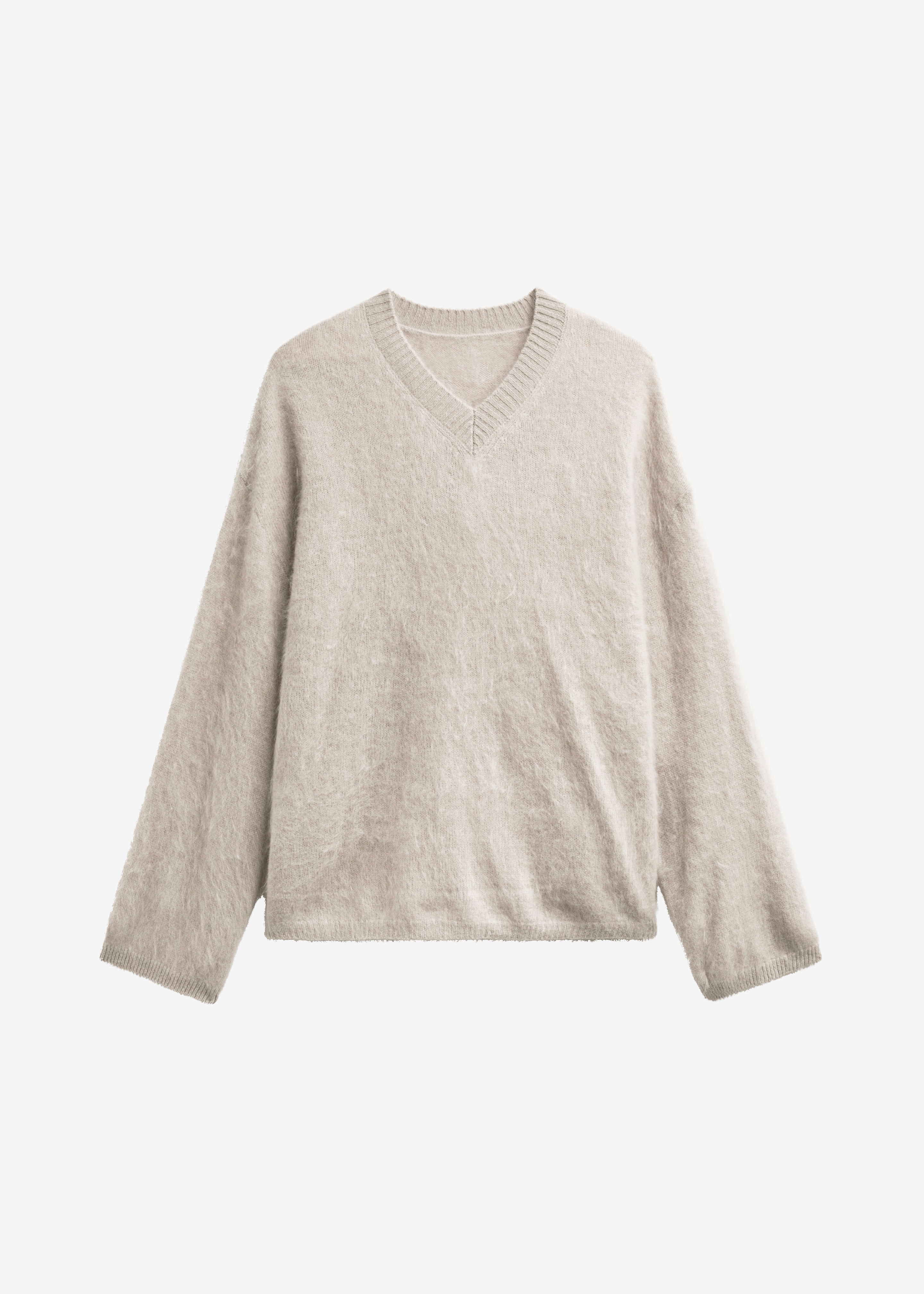 Vilhena Wool Fuzzy V-Neck Sweater - Beige - 7