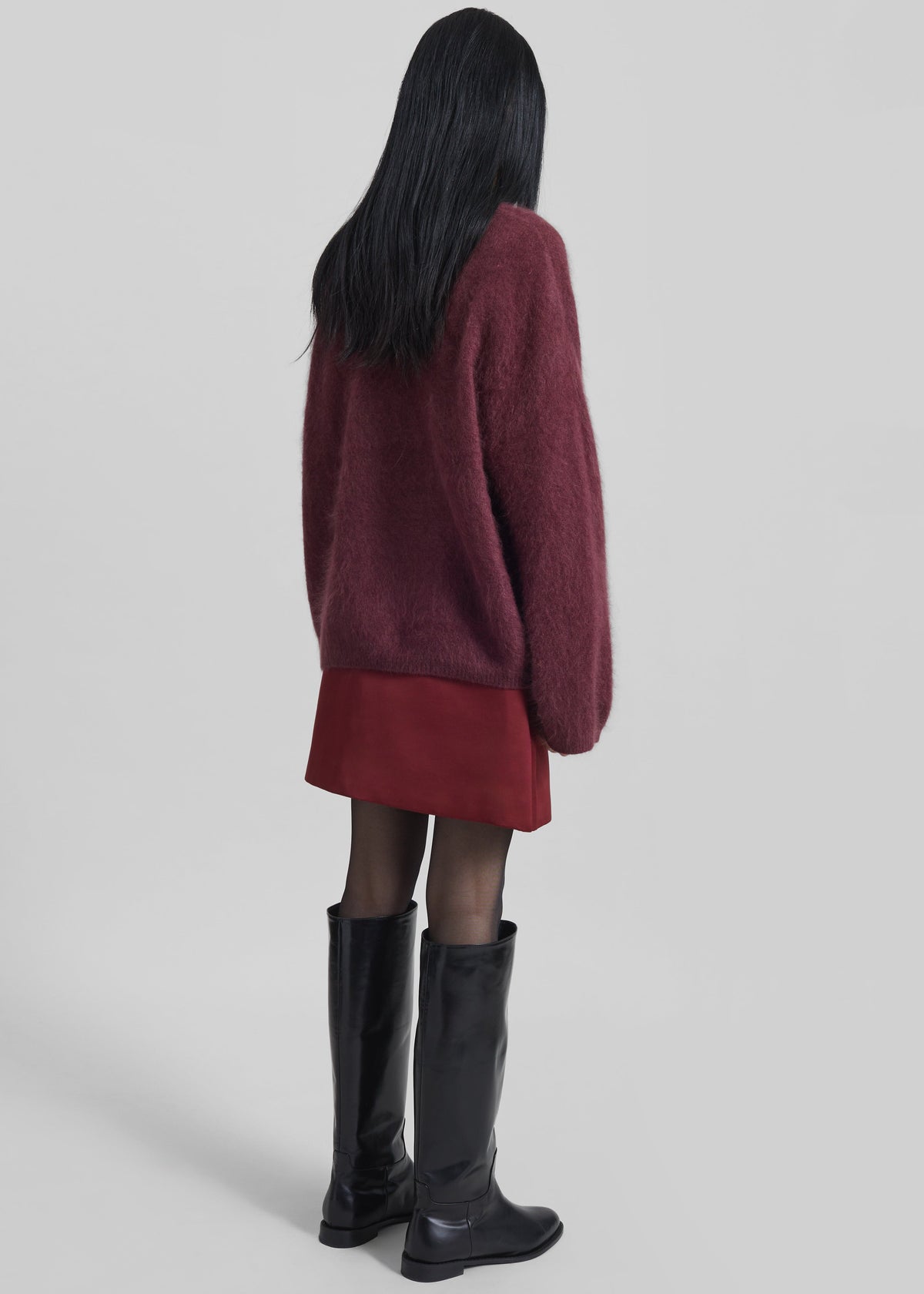 Vilhena Wool Fuzzy V-Neck Sweater - Burgundy - 12