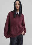 Vilhena Wool Fuzzy V-Neck Sweater - Burgundy