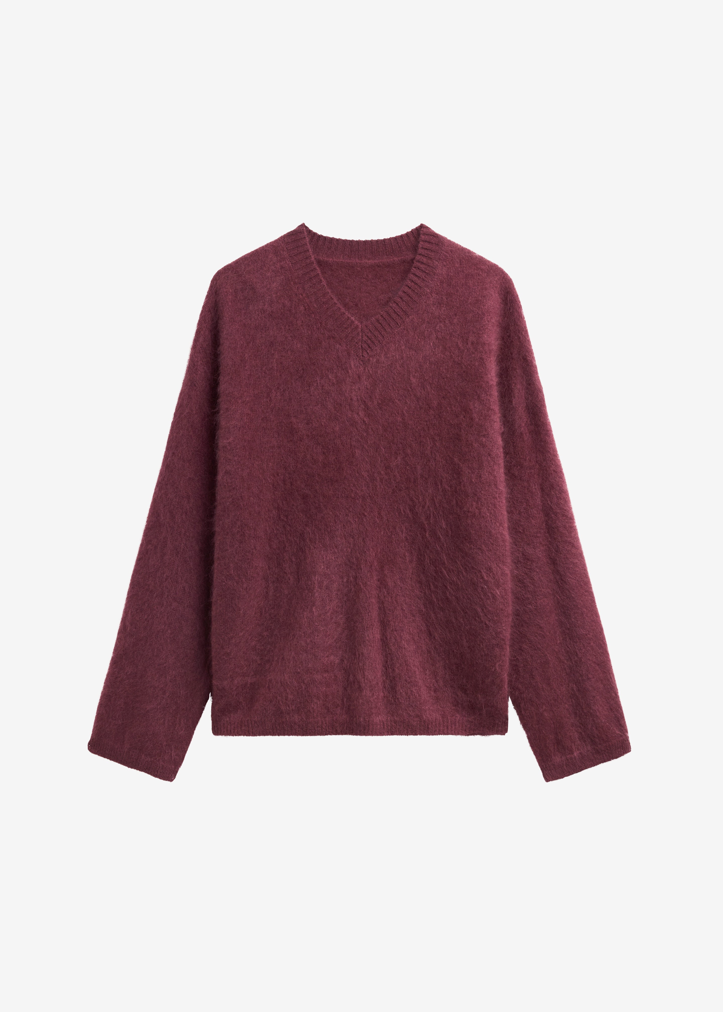 Vilhena Wool Fuzzy V-Neck Sweater - Burgundy - 13