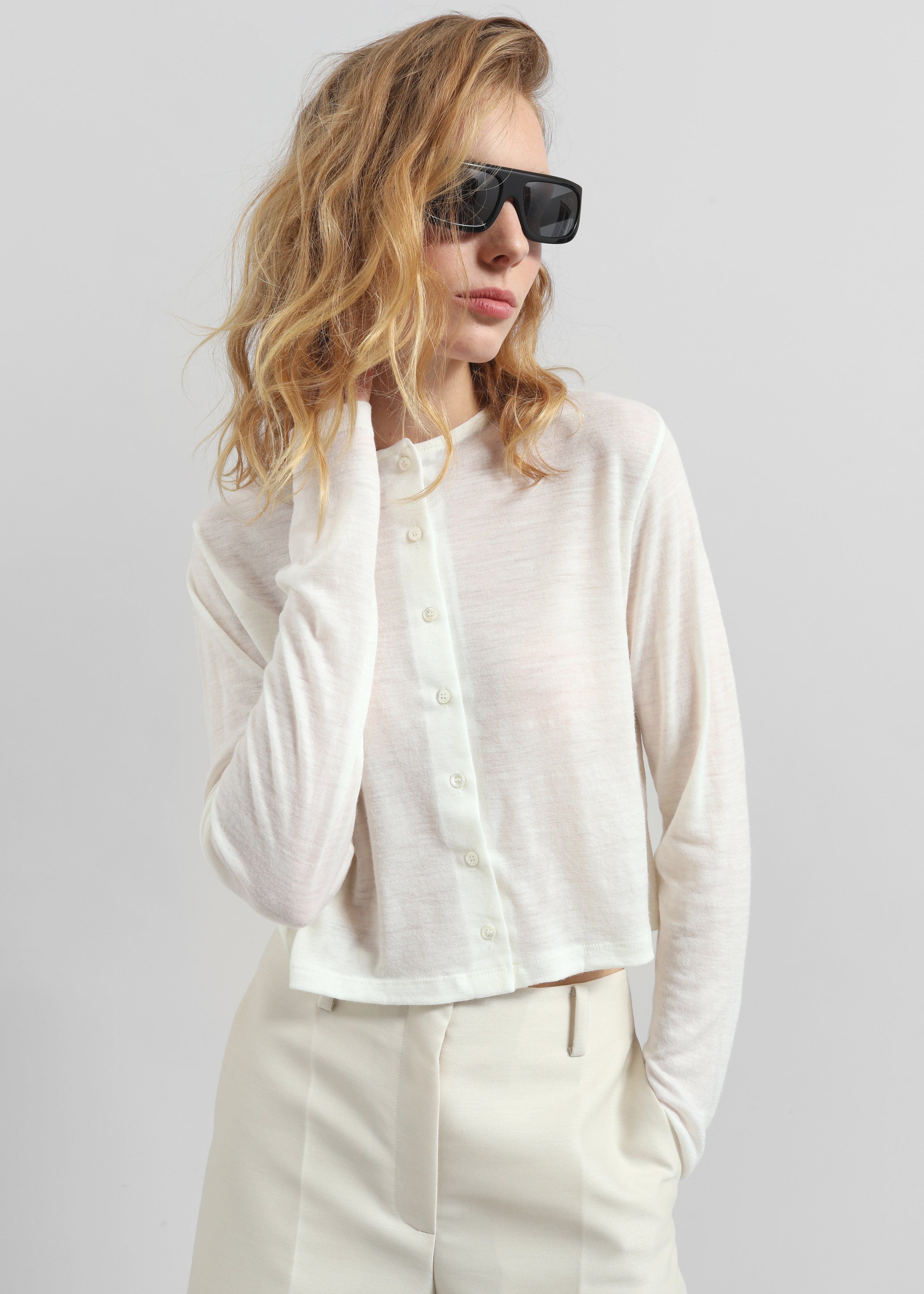 Vinni Thin Wool Cardigan - White - 3