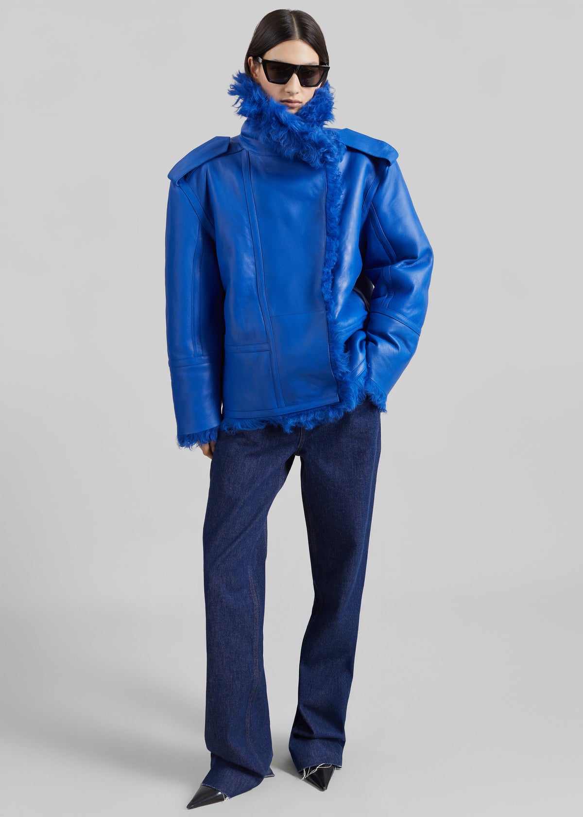 Giacca Viola con collo a imbuto - Blu cobalto