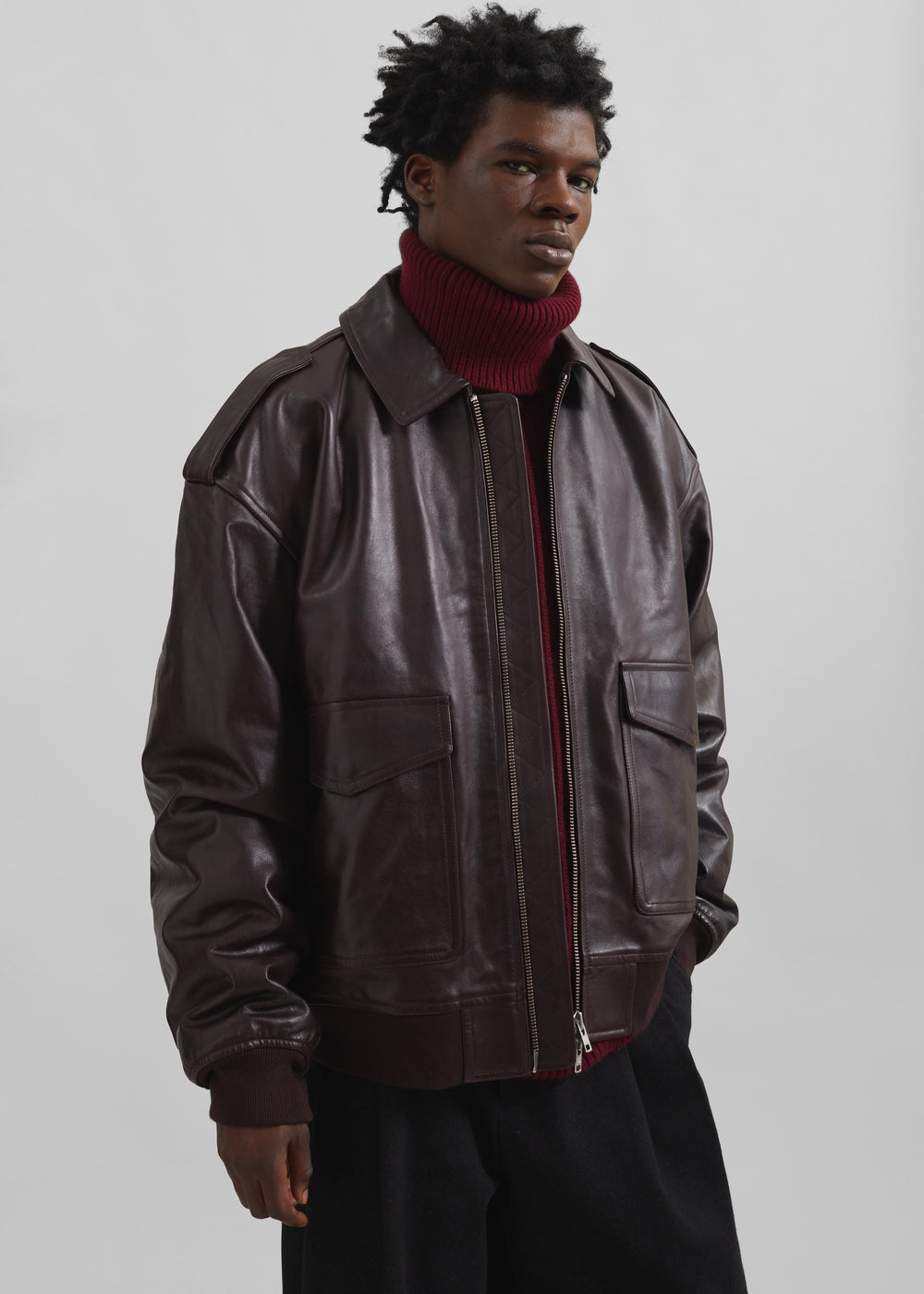 Veste Viper en cuir - Prune foncé