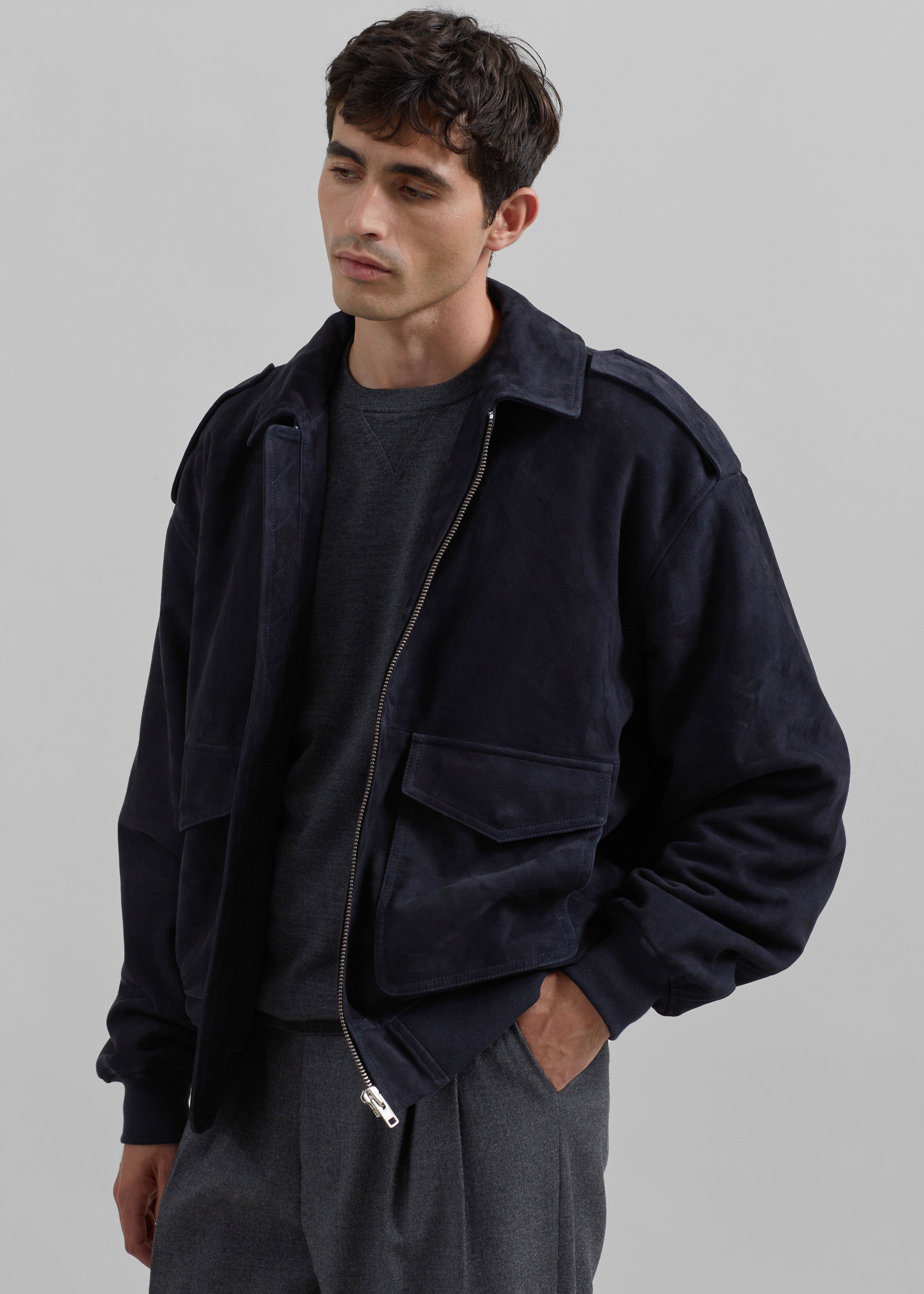 Viper Suede Jacket - Navy - 1