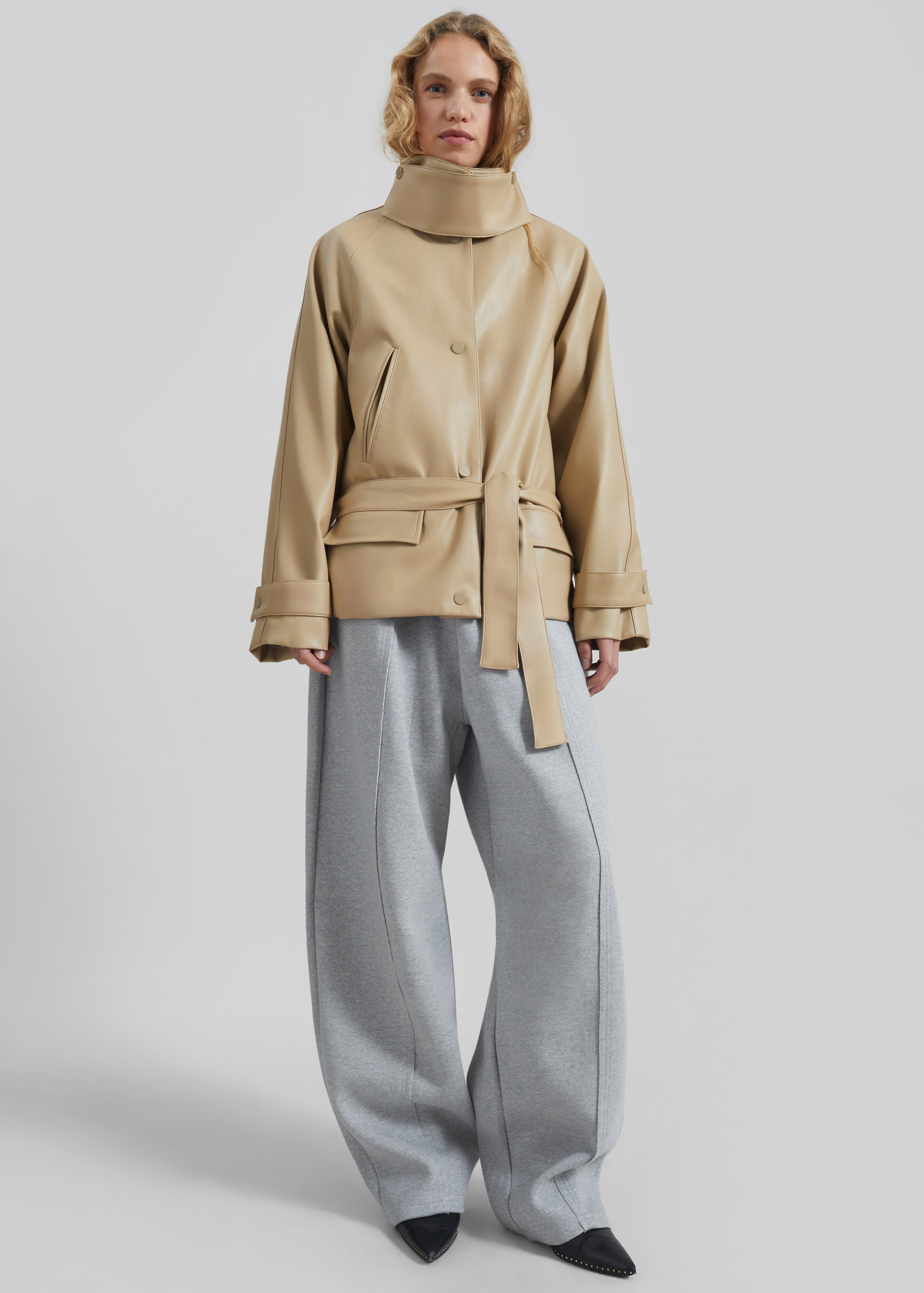 Viran Faux Leather Belted Jacket - Beige – The Frankie Shop Europe