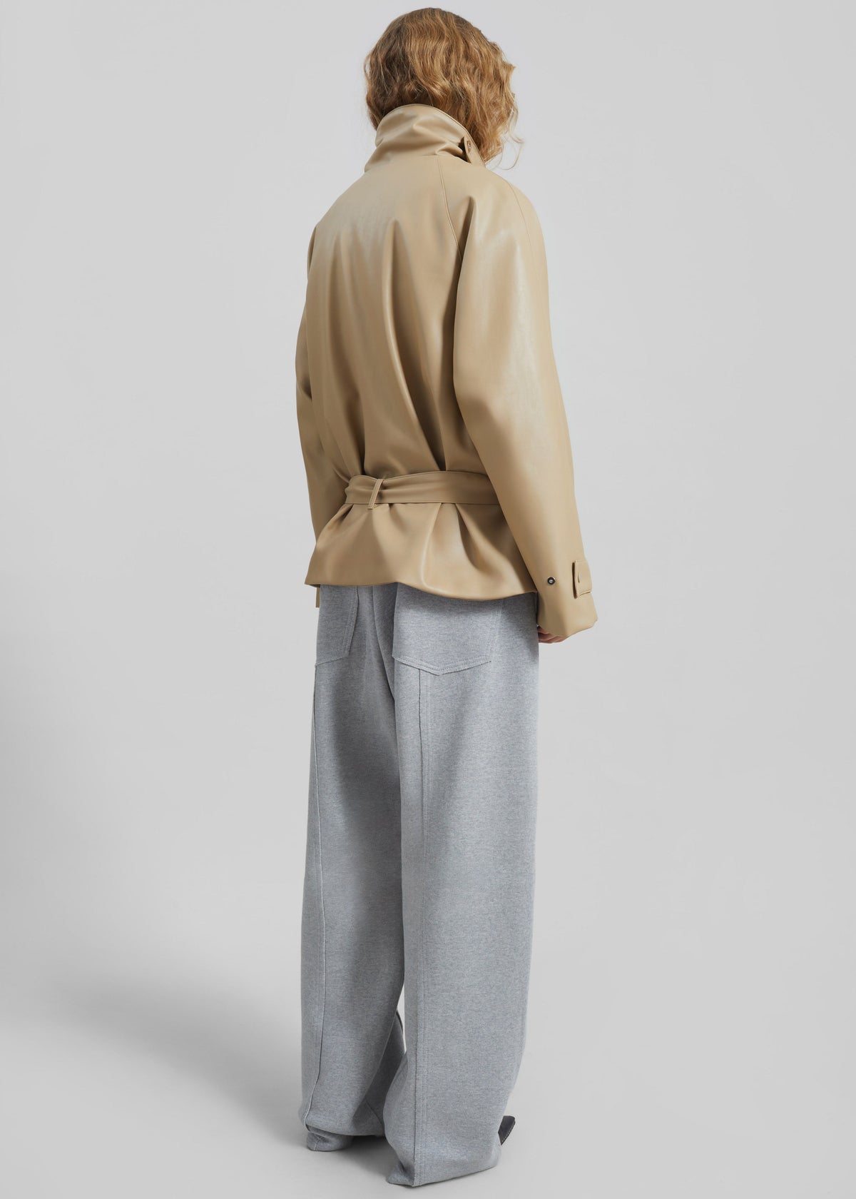 Viran Faux Leather Belted Jacket - Beige - 7