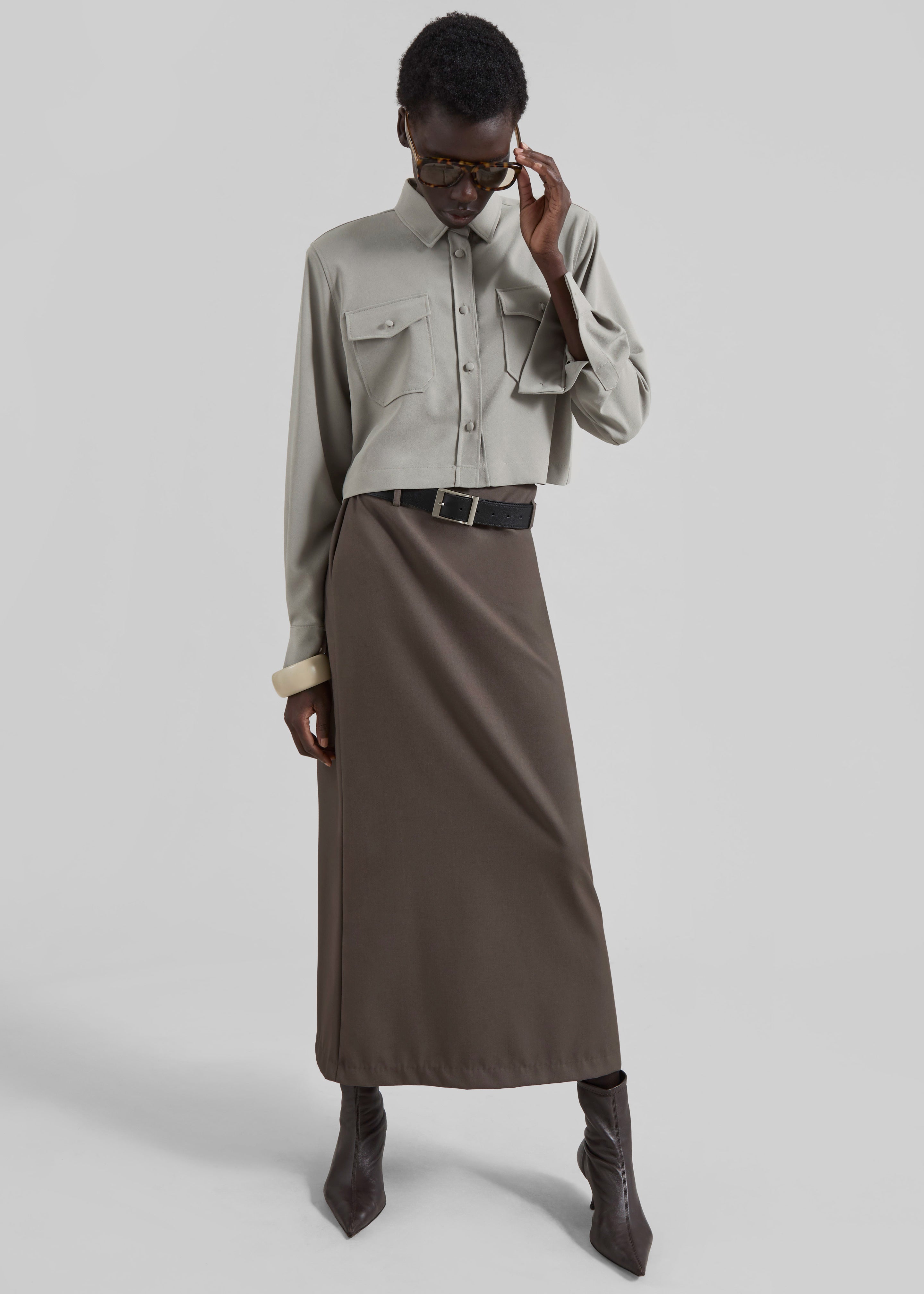 Visen Padded Boxy Shirt - Taupe - 5