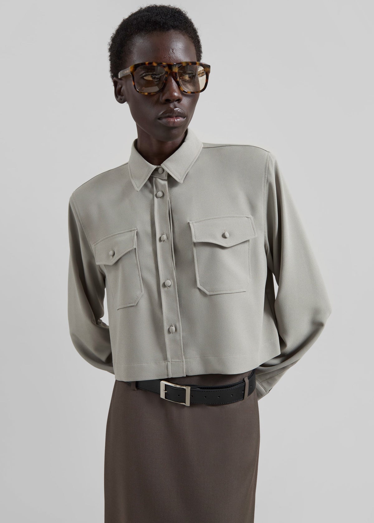 Visen Padded Boxy Shirt - Taupe - 3