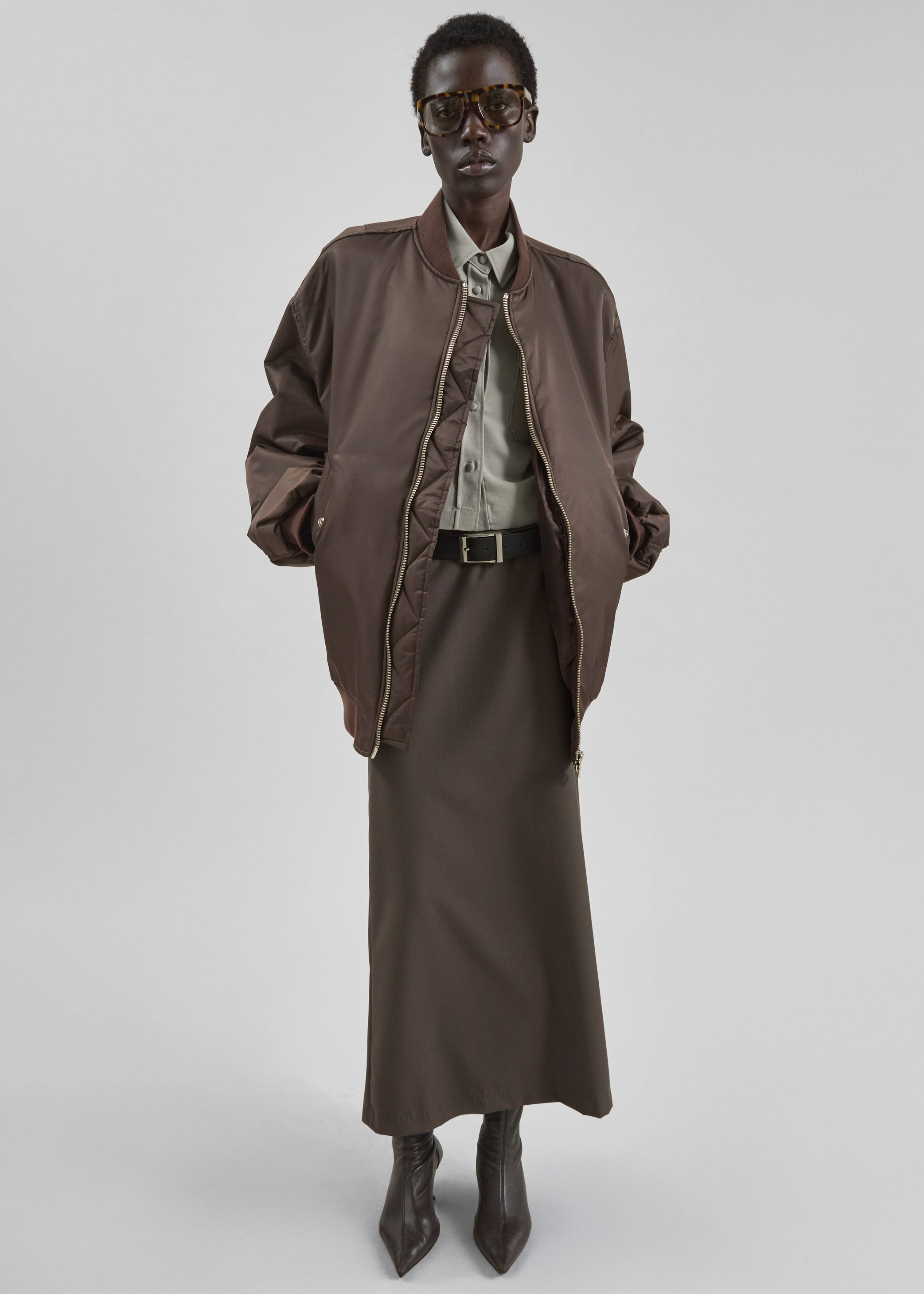 Shop the look image for Visen Padded Boxy Shirt - Taupe