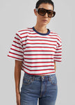 Viseu Cropped Tee - White/Red Stripe