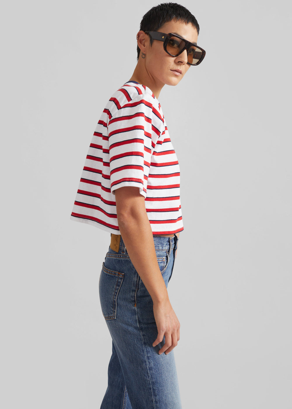 Viseu Cropped Tee - White/Red Stripe - 1