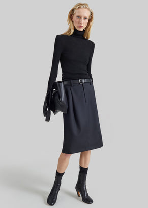 Gonna midi sartoriale Viviana con motivo chevron - Nero