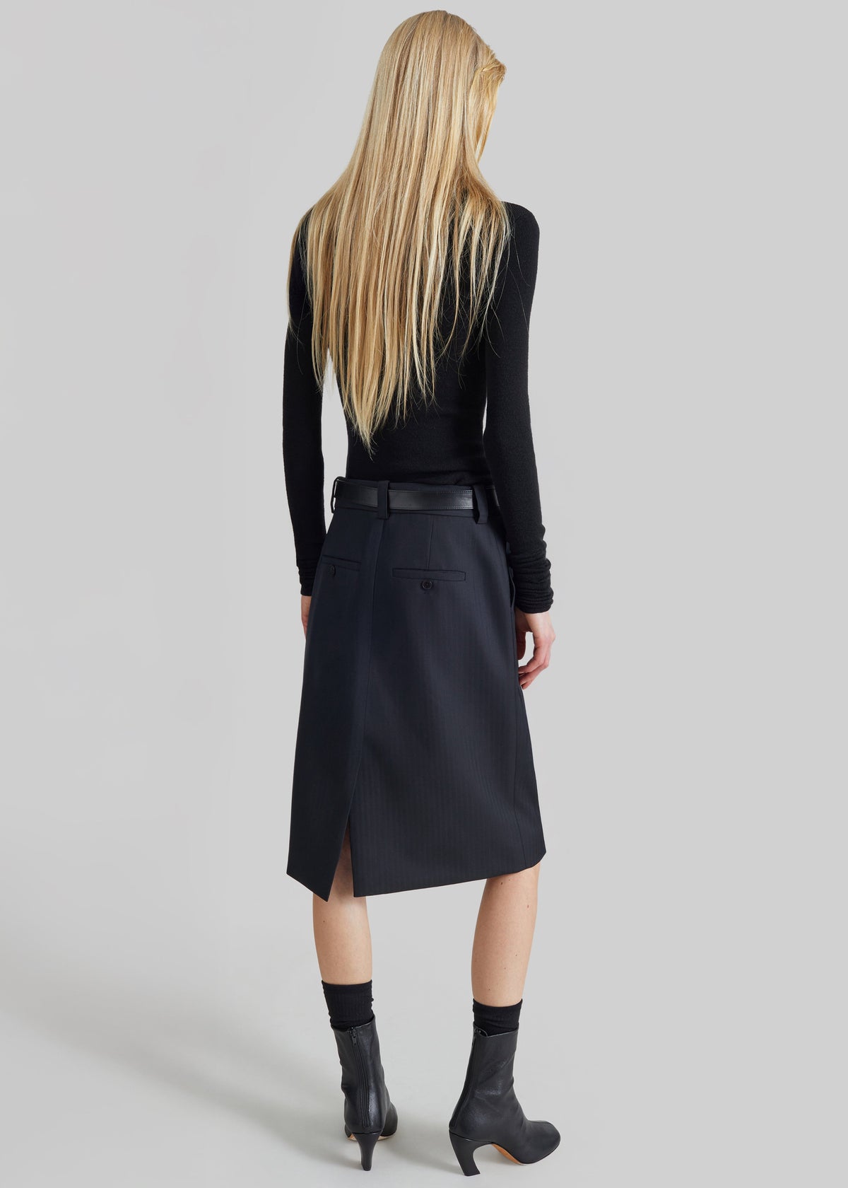 Gonna midi sartoriale Viviana con motivo chevron - Nero