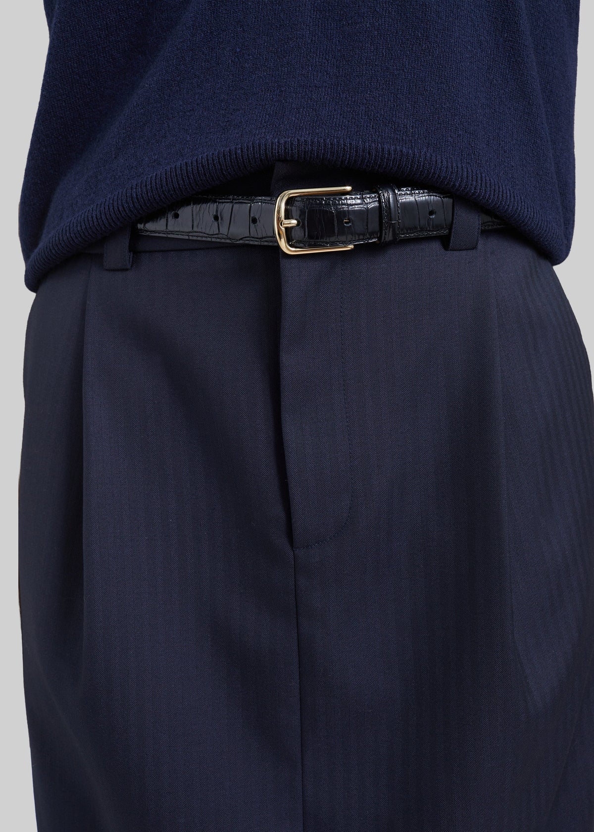 Gonna midi sartoriale Viviana con motivo chevron - Blu navy scuro