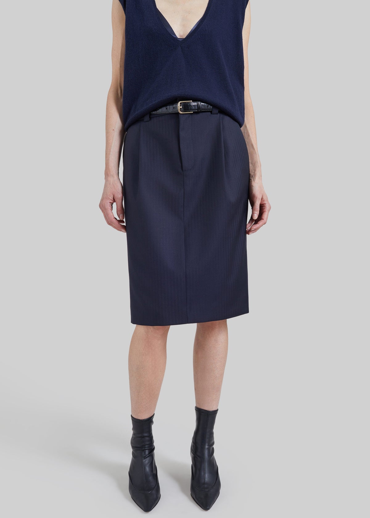 Gonna midi sartoriale Viviana con motivo chevron - Blu navy scuro