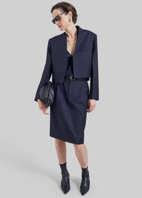 Gonna midi sartoriale Viviana con motivo chevron - Blu navy scuro