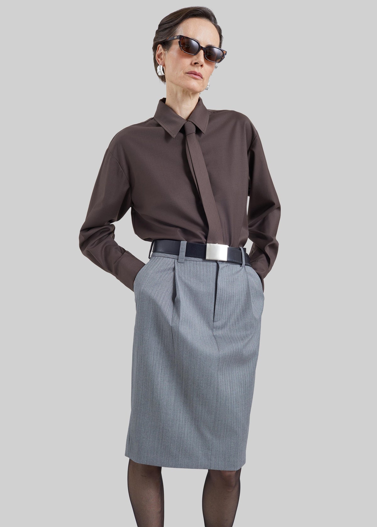 Gonna midi sartoriale Viviana con motivo chevron - Grigio