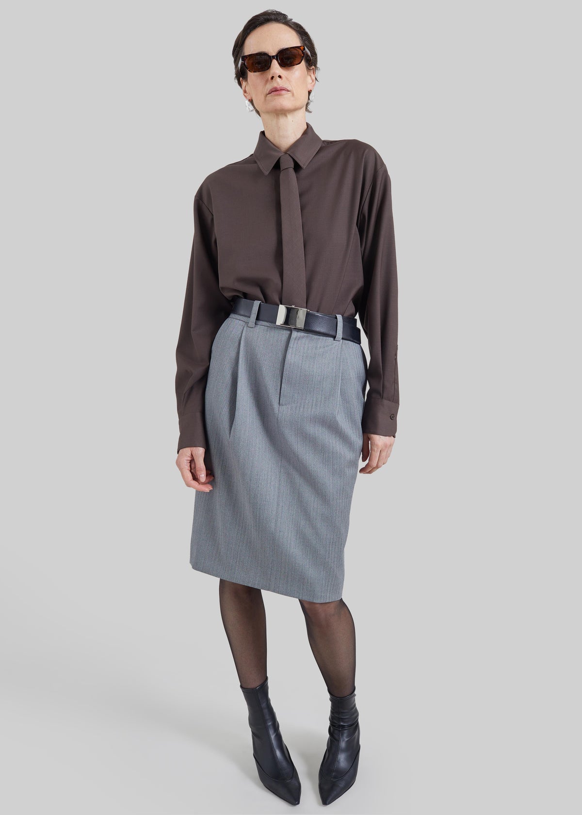Gonna midi sartoriale Viviana con motivo chevron - Grigio