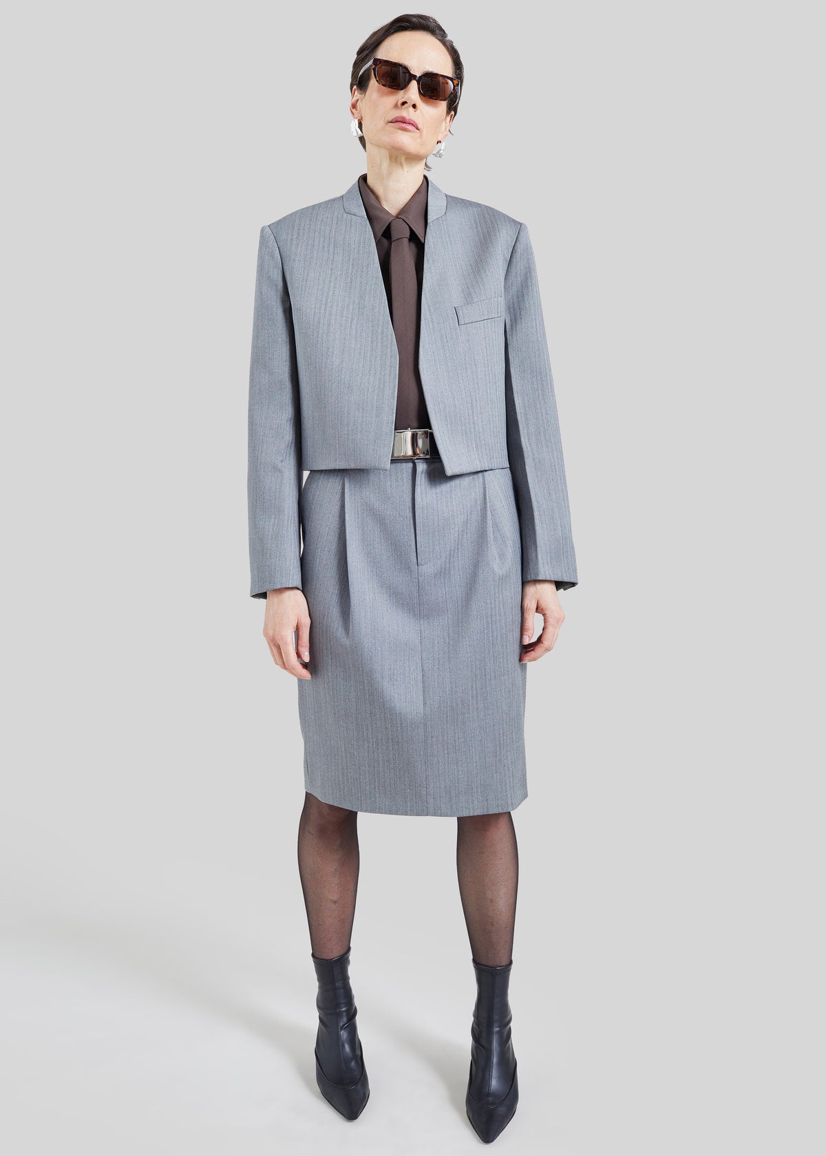 Shop the look image for Gonna midi sartoriale Viviana con motivo chevron - Grigio
