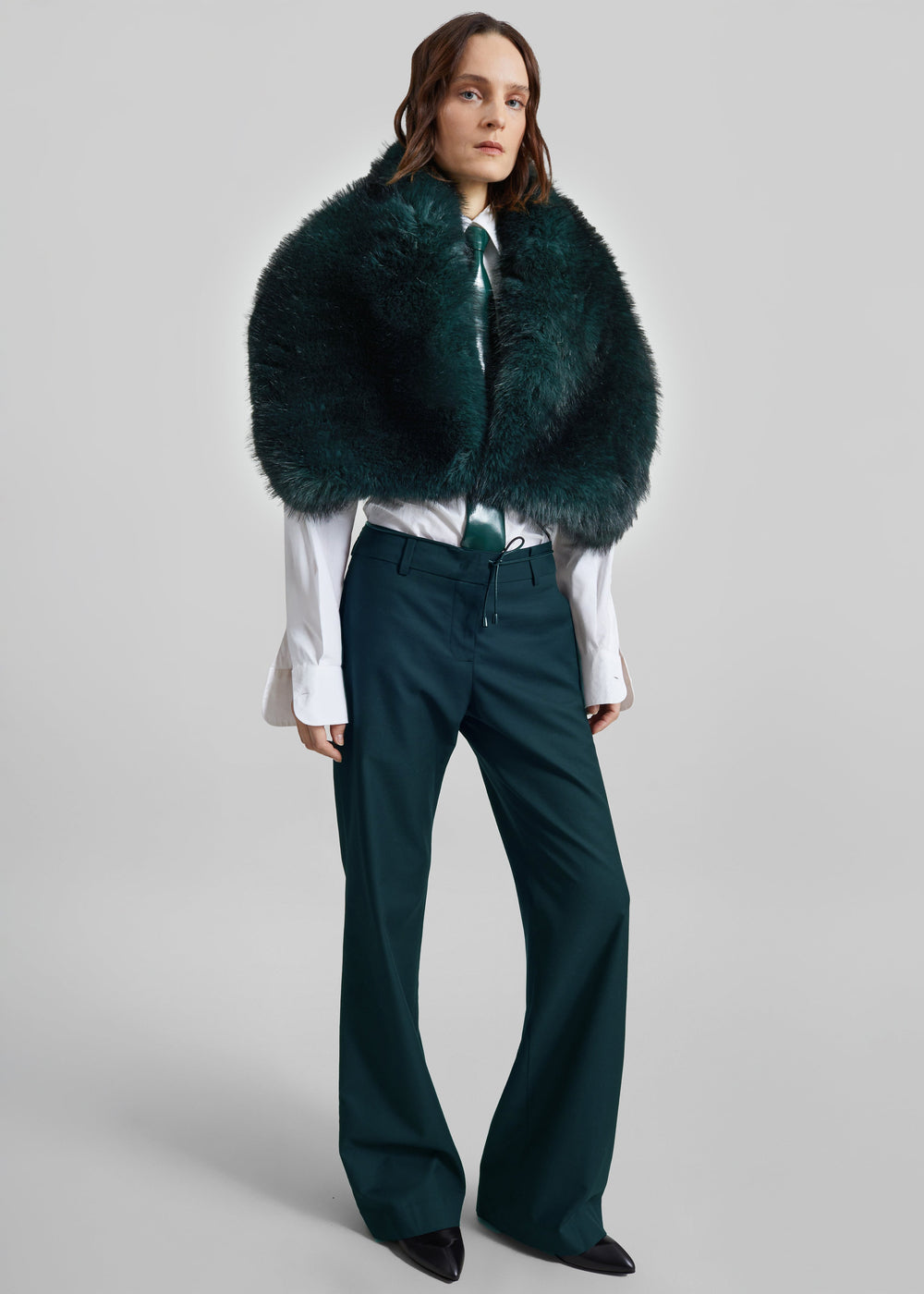 Vivien Faux Fur Scarf - Forest Green - 1