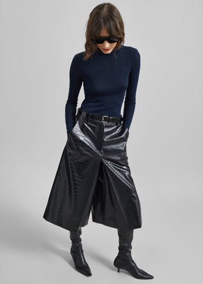 Vivonne Croc Faux Leather Culottes - Black