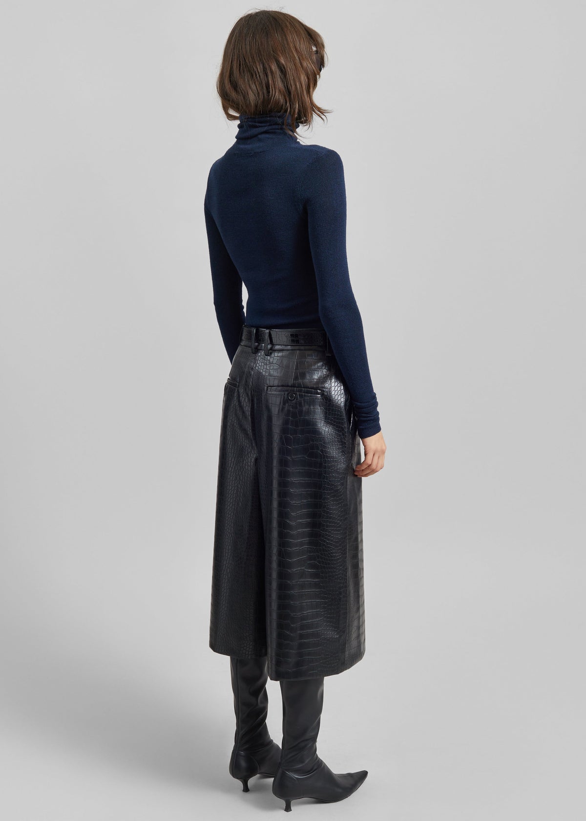 Vivonne Croc Faux Leather Culottes - Black - 9