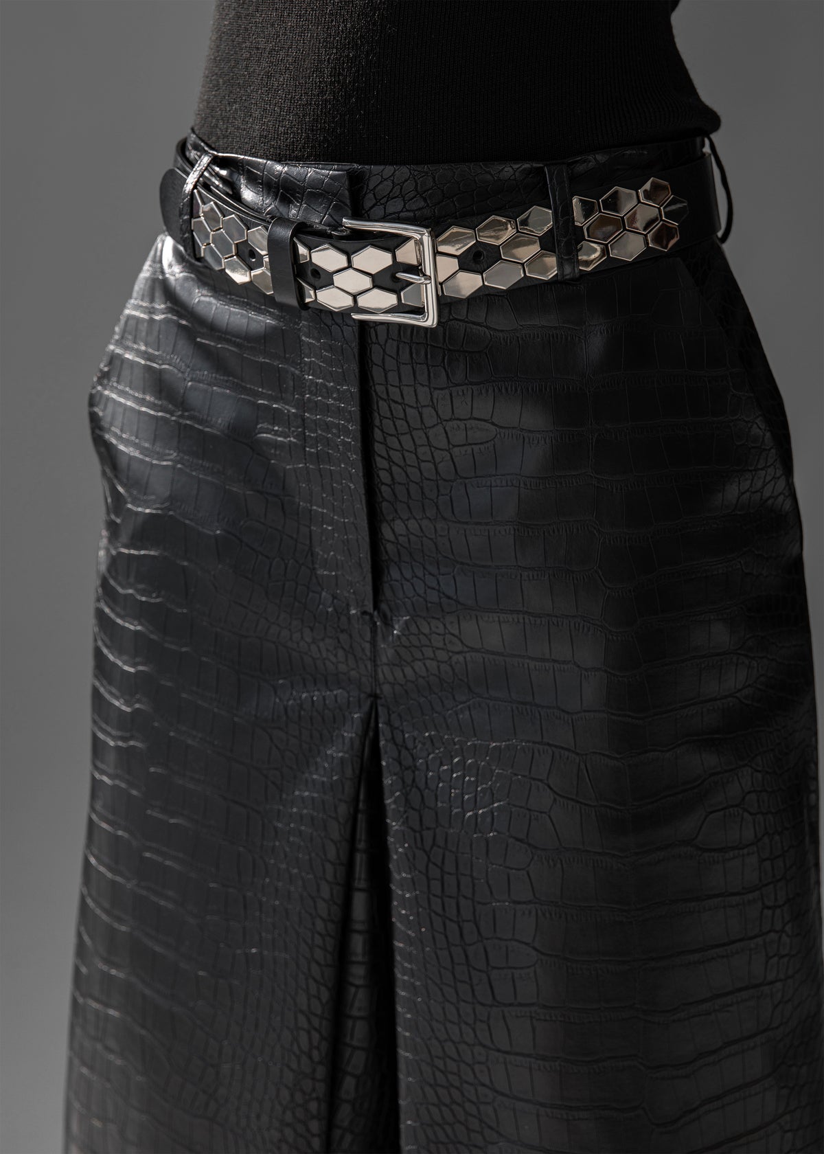 Vivonne Croc Faux Leather Culottes - Black - 8