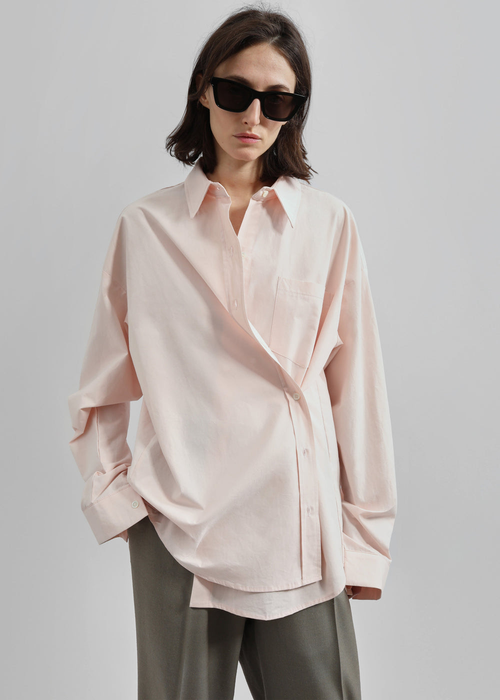 Volda Asymmetric Button-Up Shirt - Pink - 1