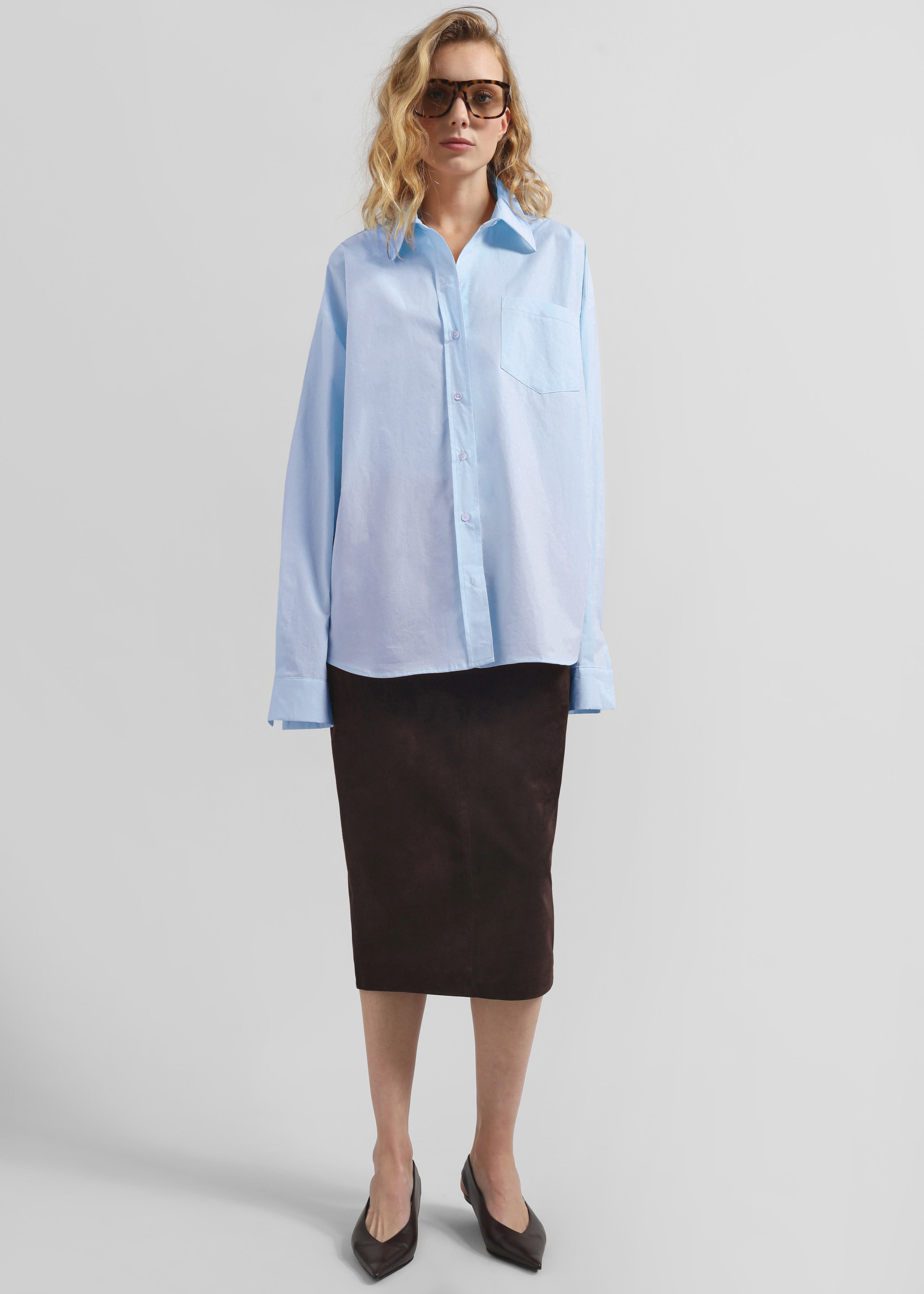 Volda Aysmmetric Button-Up Shirt - Sky Blue - 4