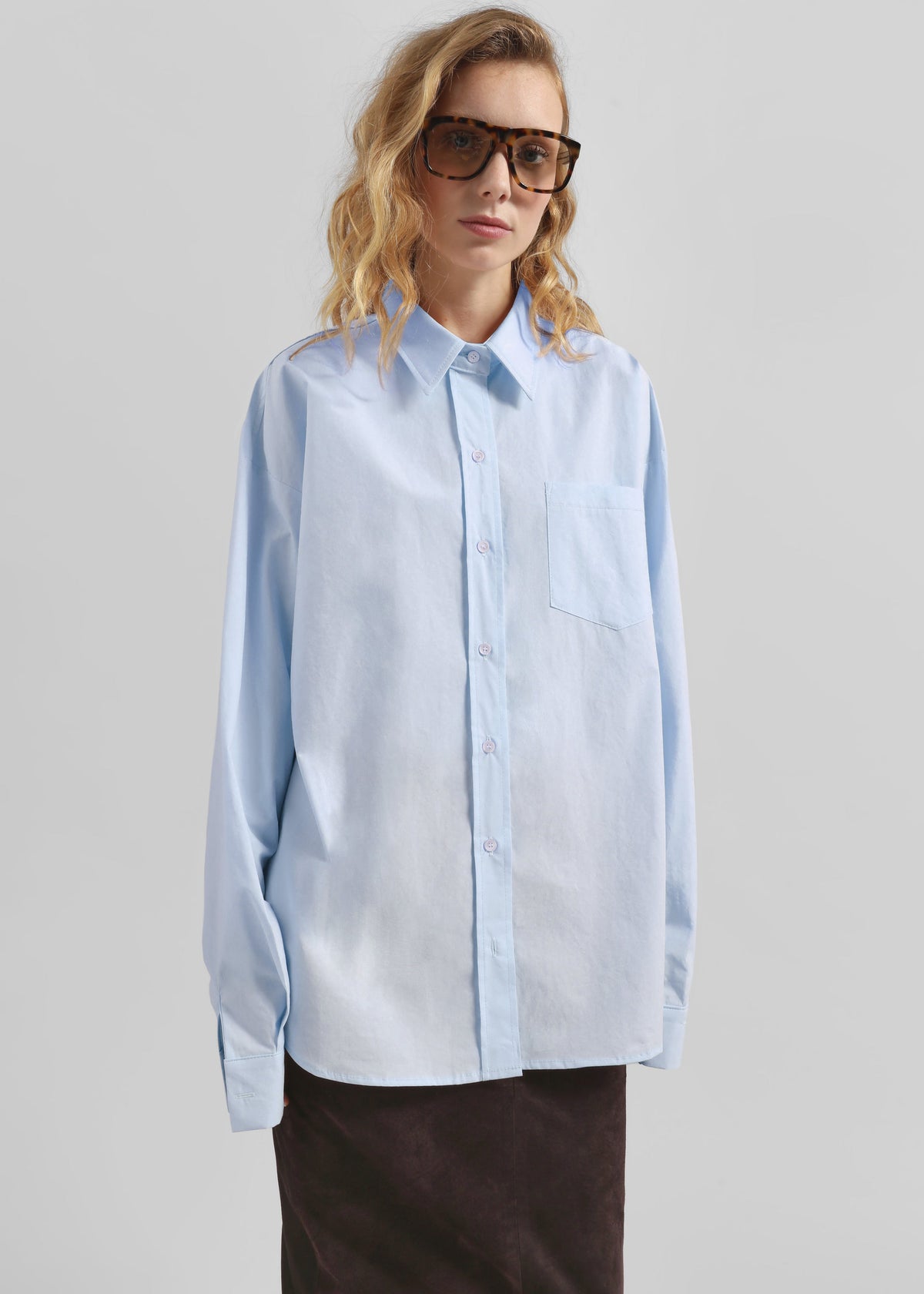 Volda Aysmmetric Button-Up Shirt - Sky Blue - 5