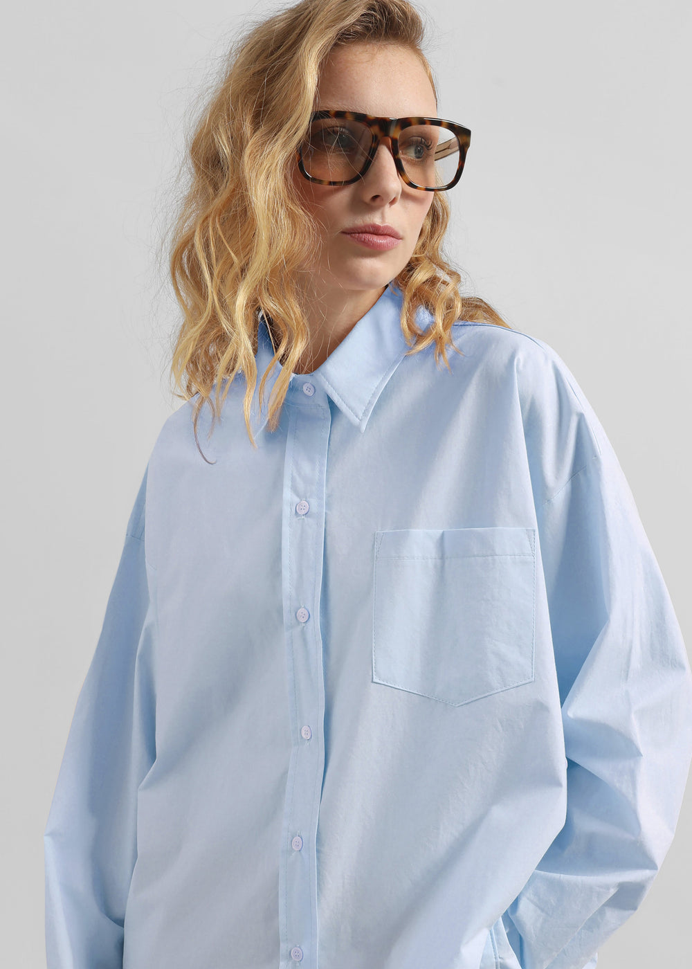 Volda Aysmmetric Button-Up Shirt - Sky Blue - 1