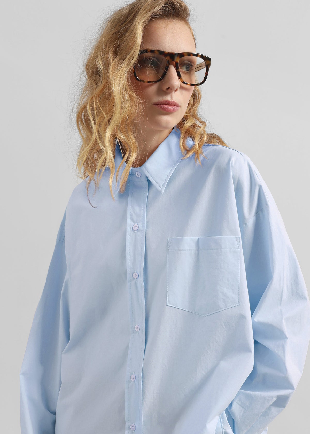 Volda Aysmmetric Button-Up Shirt - Sky Blue - 2