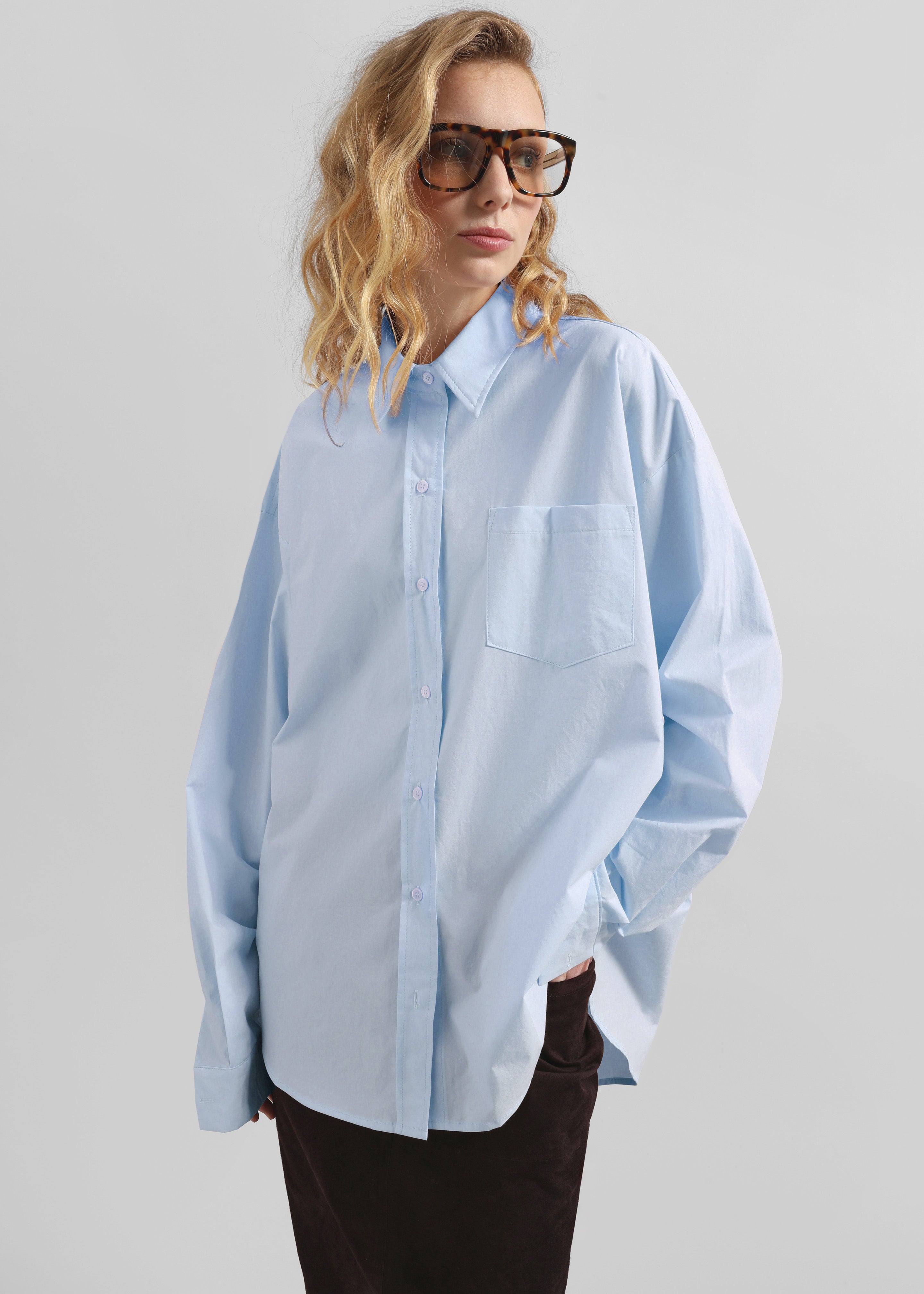 Volda Aysmmetric Button-Up Shirt - Sky Blue - 3