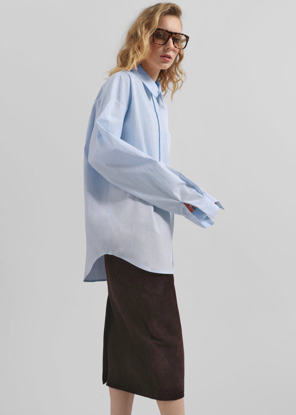 Volda Aysmmetric Button-Up Shirt - Sky Blue