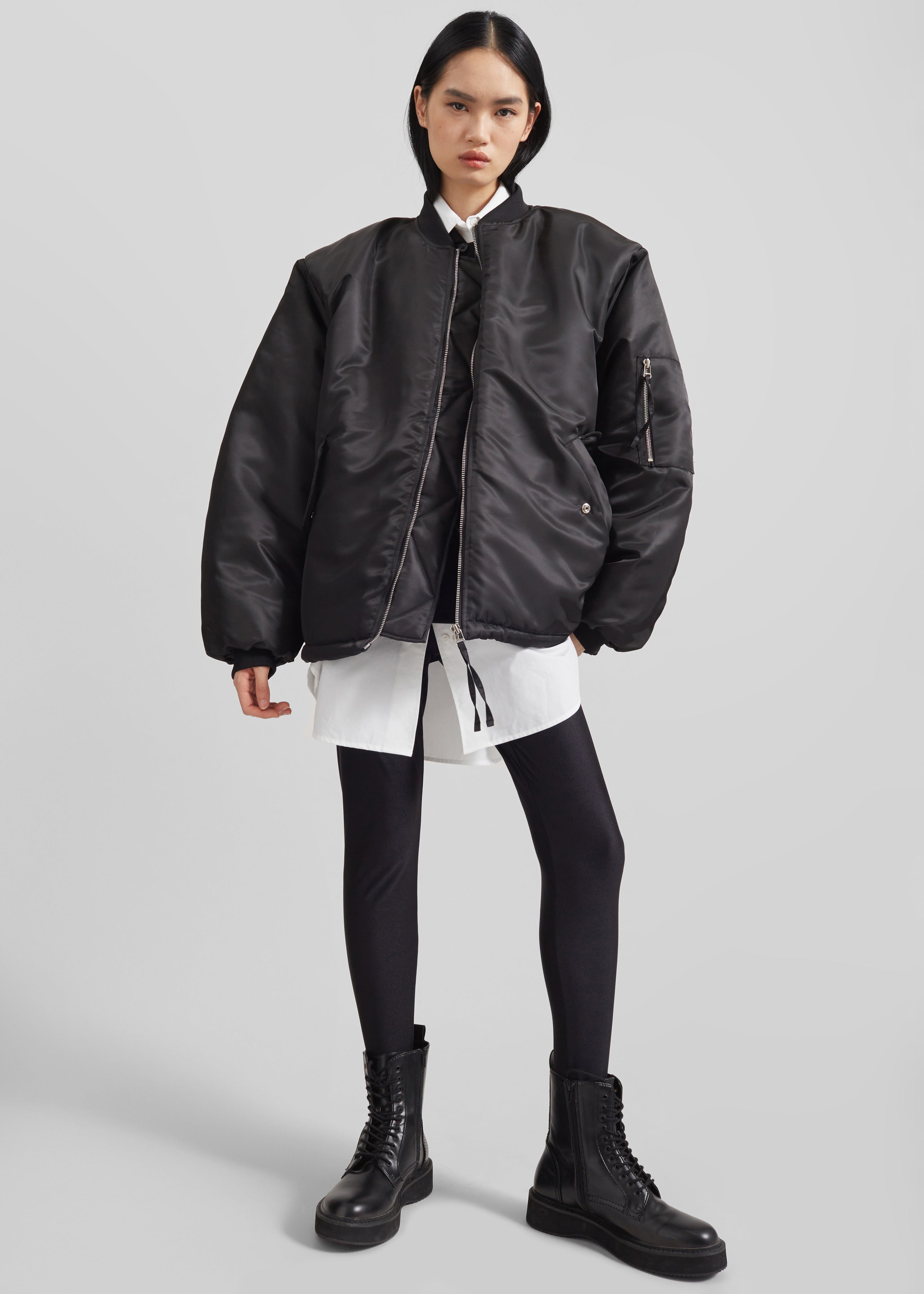 Volme Padded Bomber Jacket - Black - 1