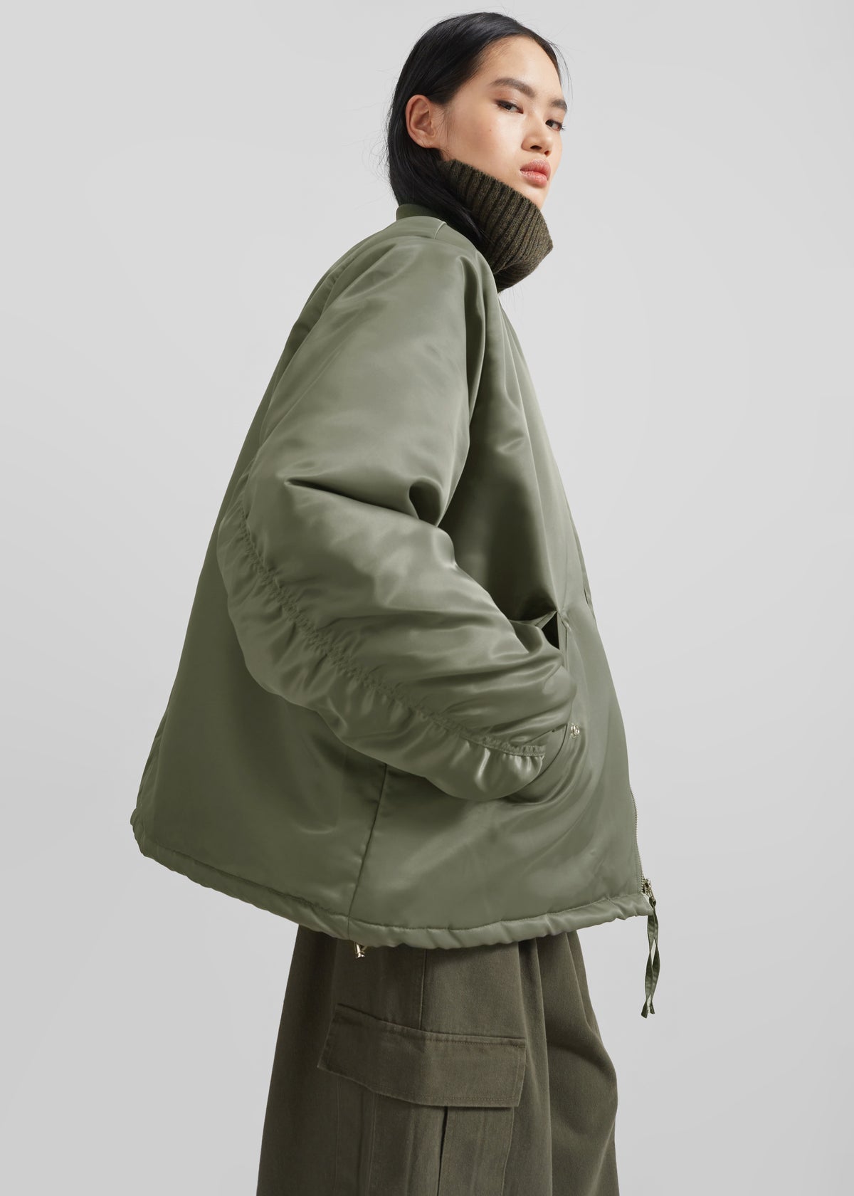 Volme Padded Bomber Jacket - Khaki - 1