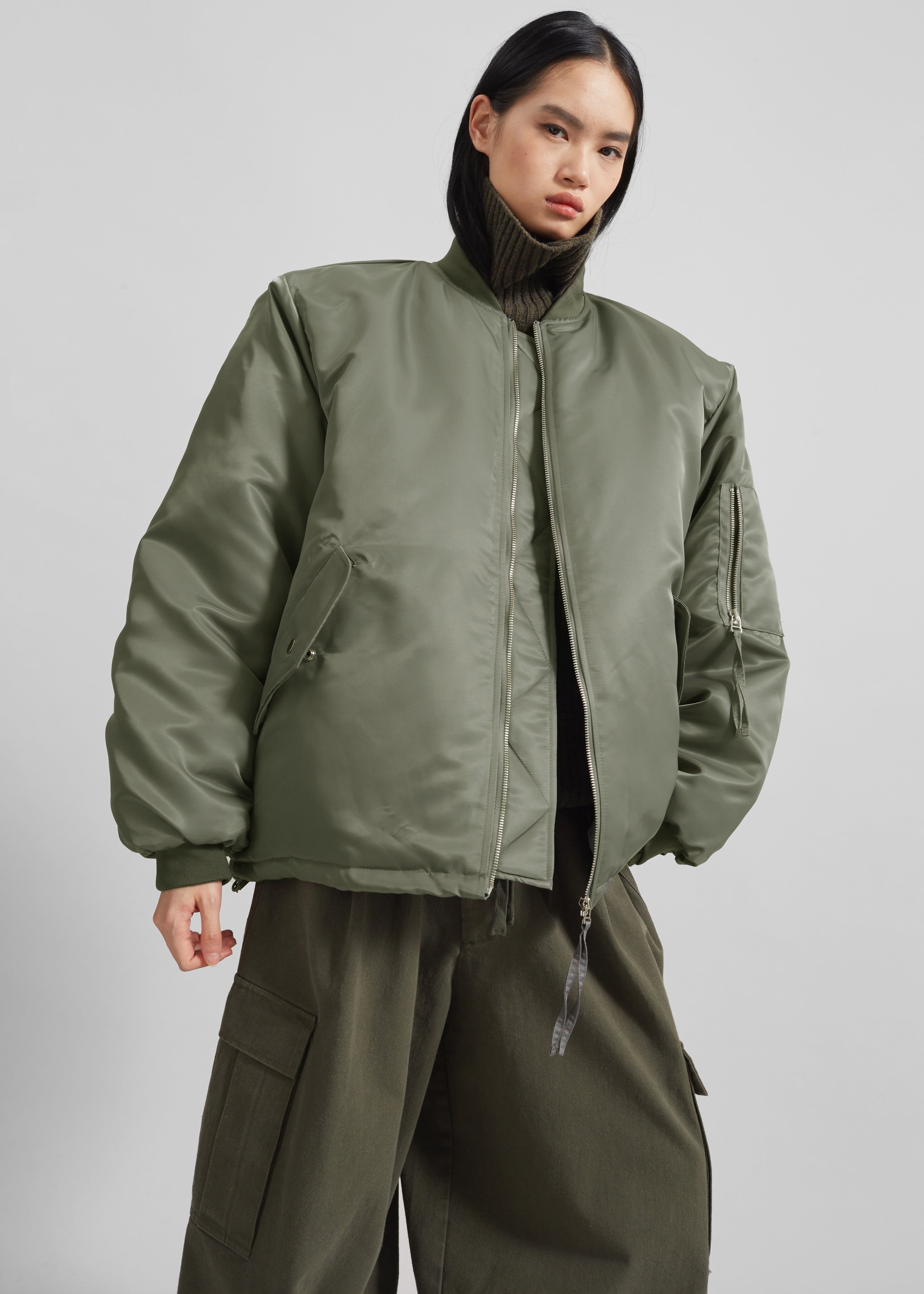 Volme Padded Bomber Jacket - Khaki - 6