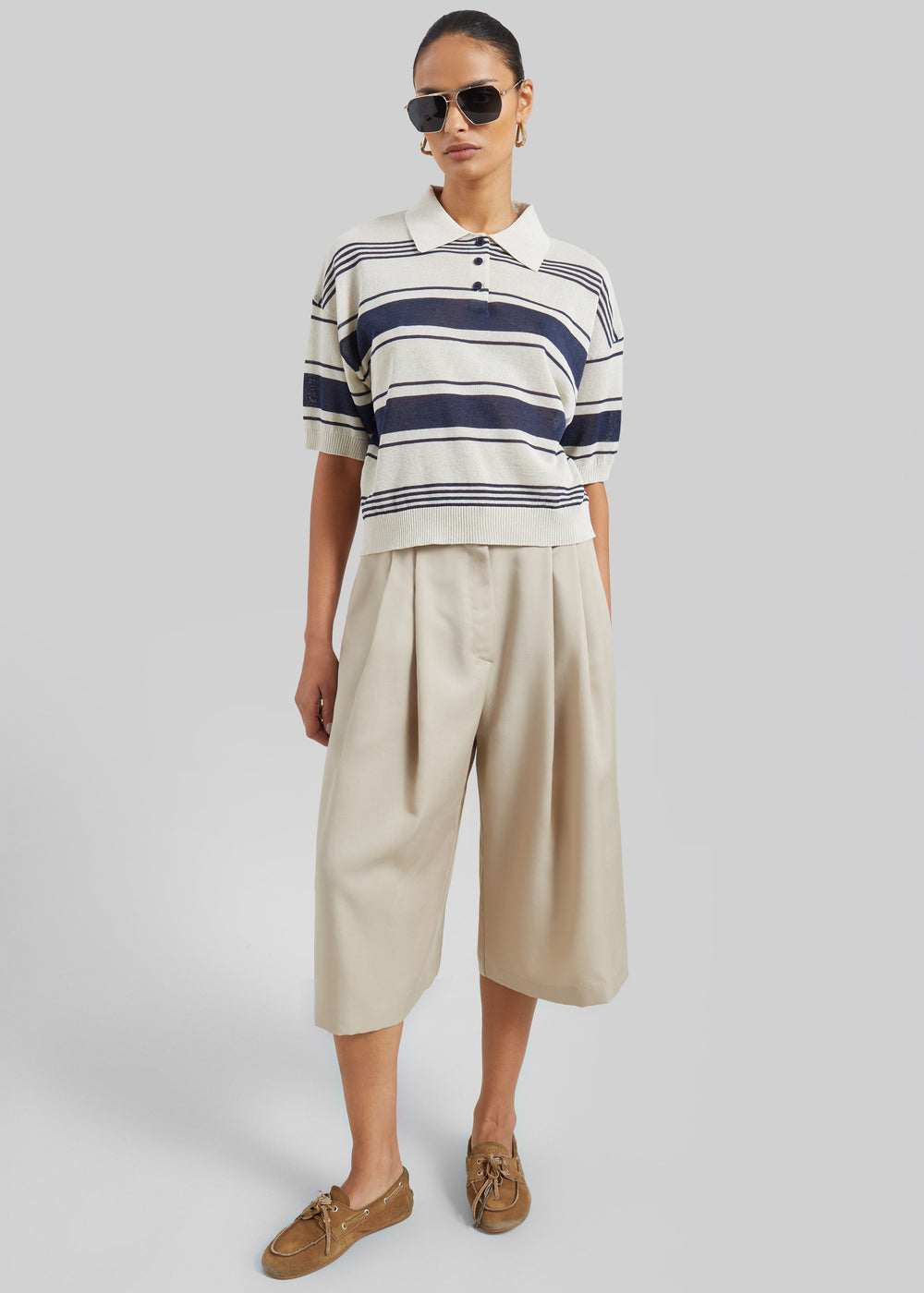 Vorey Pleated Bermuda Shorts - Beige - 1