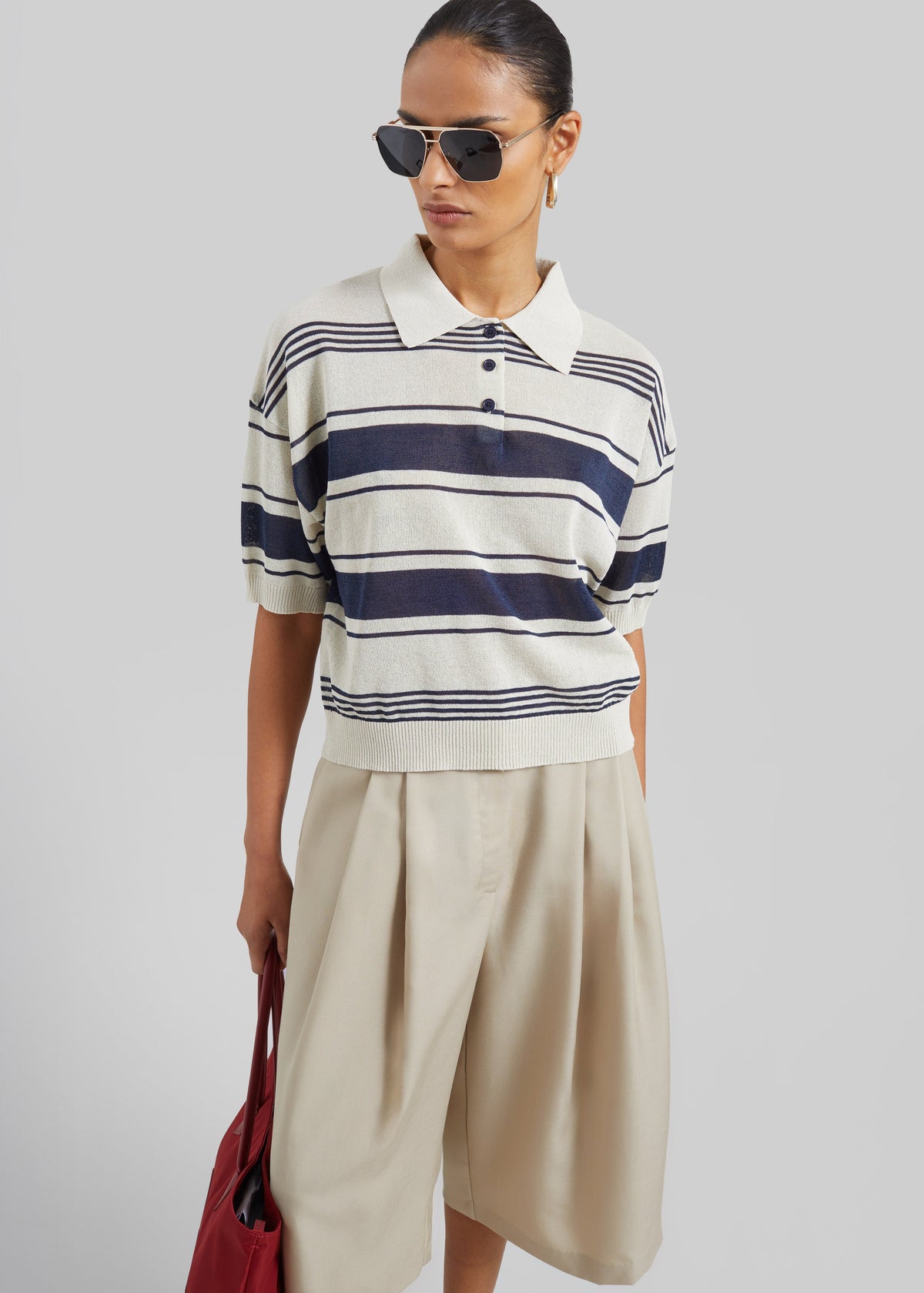 Vorey Pleated Bermuda Shorts - Beige - 7