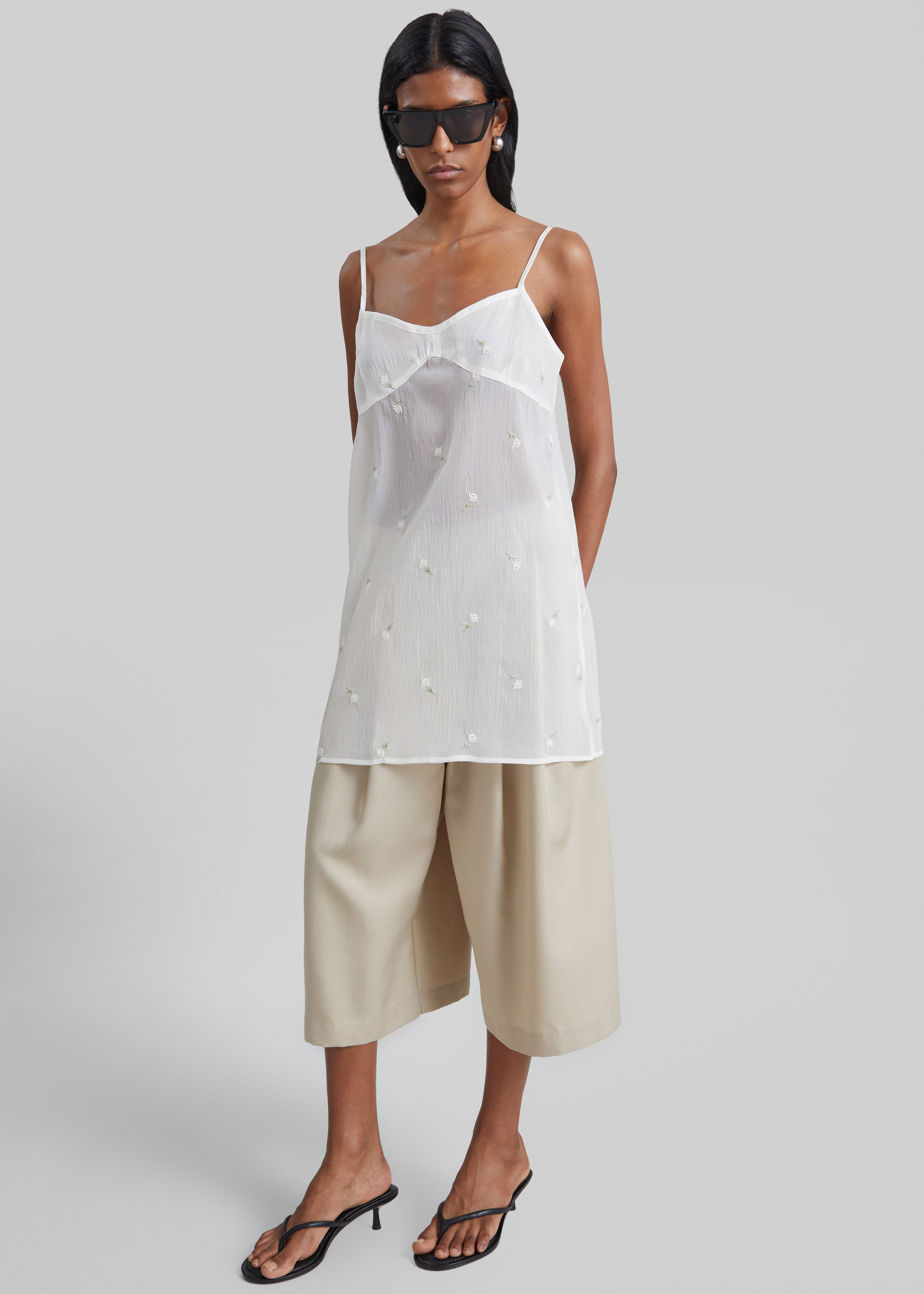 Walina Sheer Embroidered Slip Dress - Ivory - 1