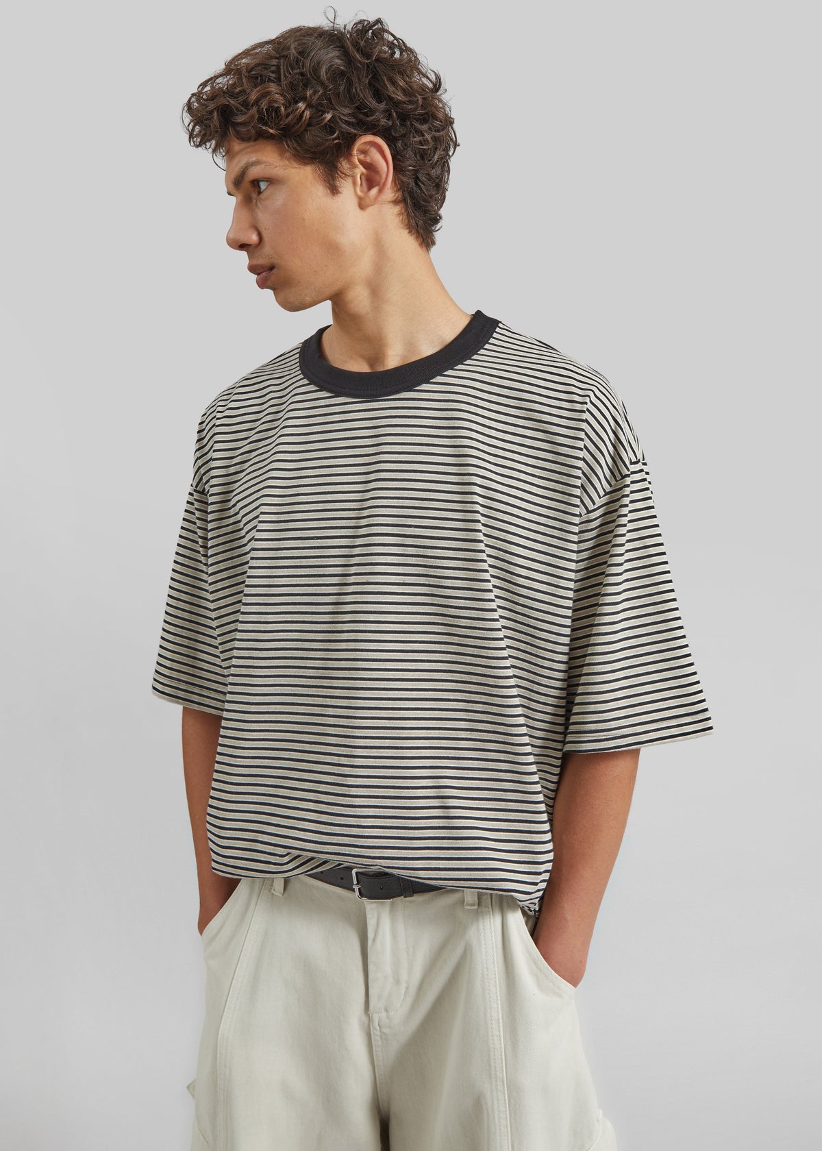 Wallace Oversized T-Shirt - Beige/Brown Stripe - 1