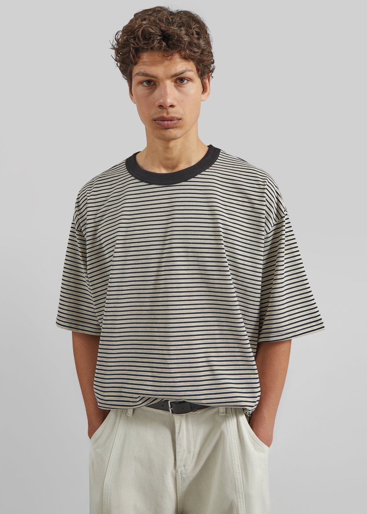 Wallace Oversized T-Shirt - Beige/Brown Stripe - 4