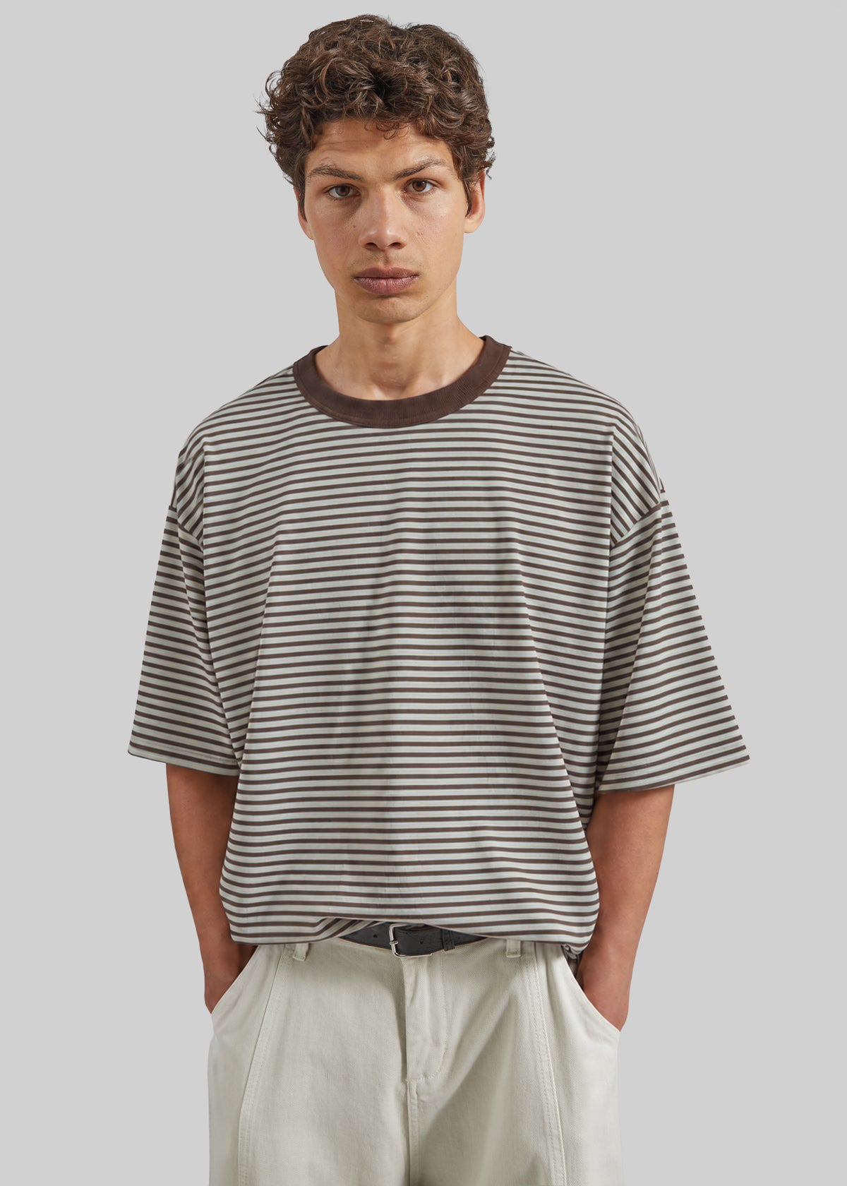 Wallace Oversized T-Shirt - Beige/Brown Stripe