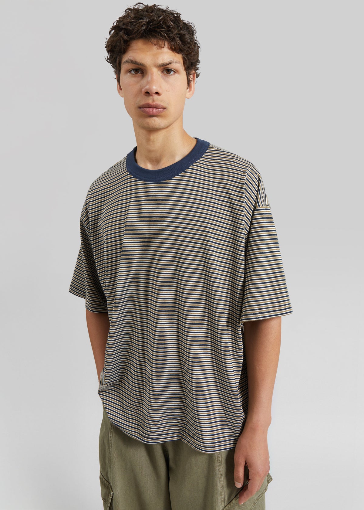 Wallace Oversized T-Shirt - Beige/Navy Stripe - 3