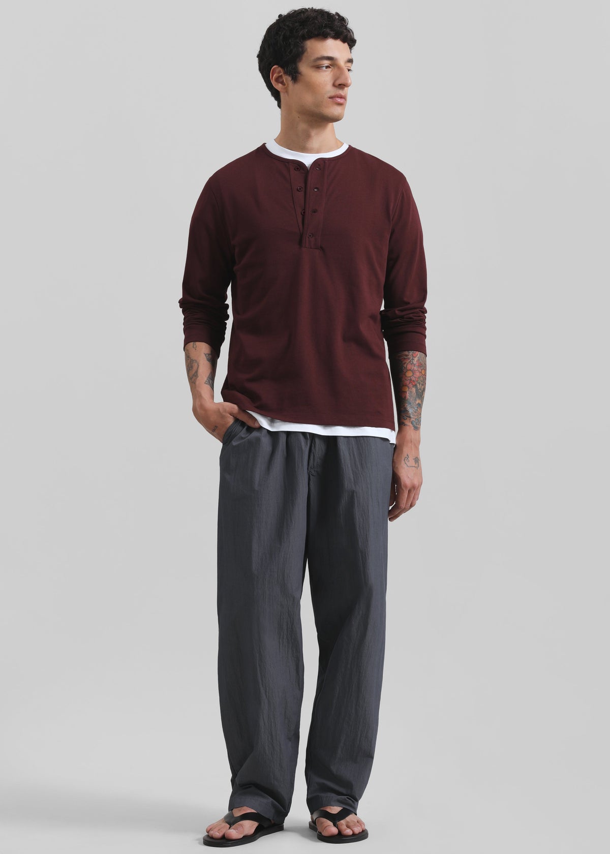 Whitby Modal-Blend Henley T-Shirt - Burgundy - 4