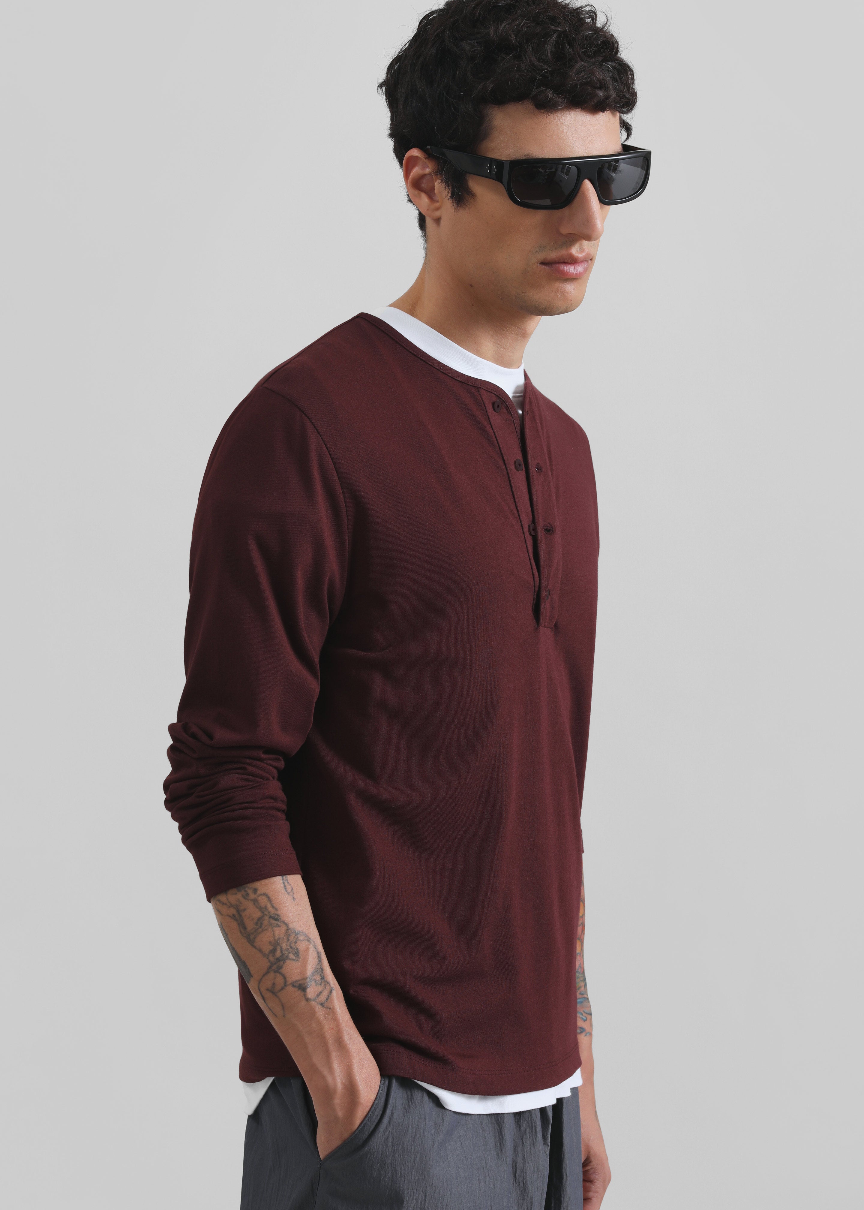 Whitby Modal-Blend Henley T-Shirt - Burgundy - 1